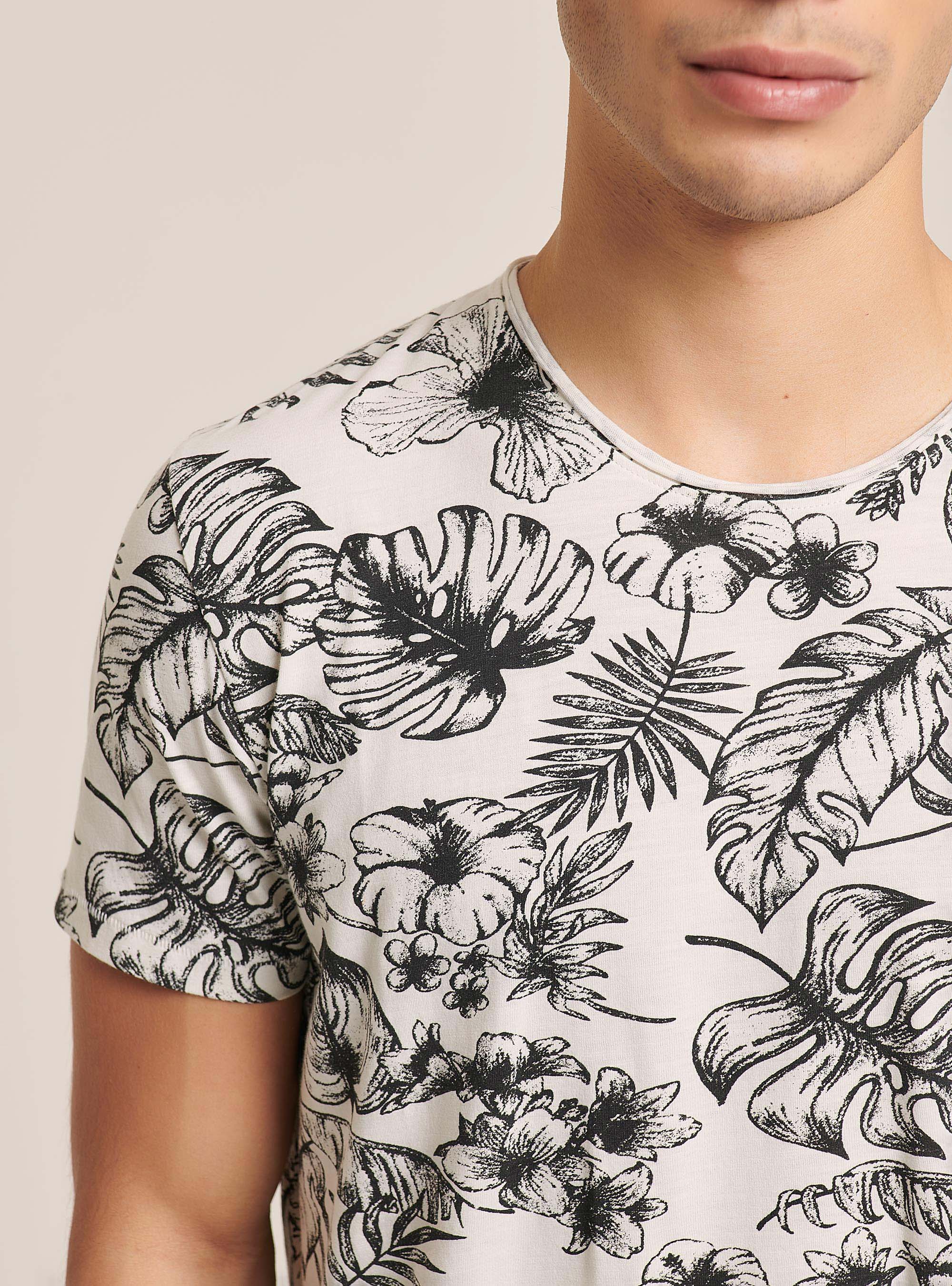 Cotton T-shirt with tropical print, MULTICOLOR