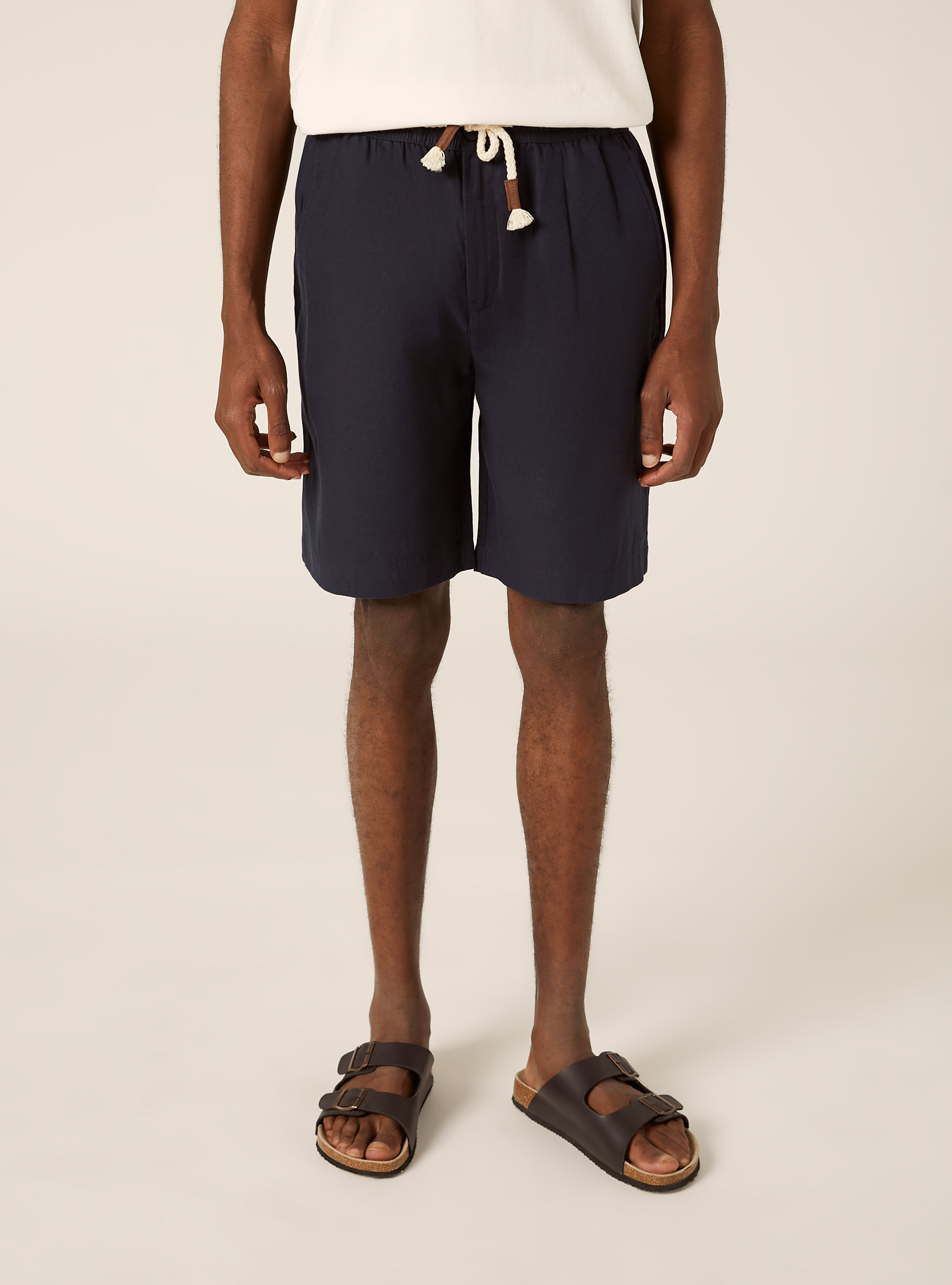 Leinen-Bermudas mit Kordelzug, NA1 NAVY DARK