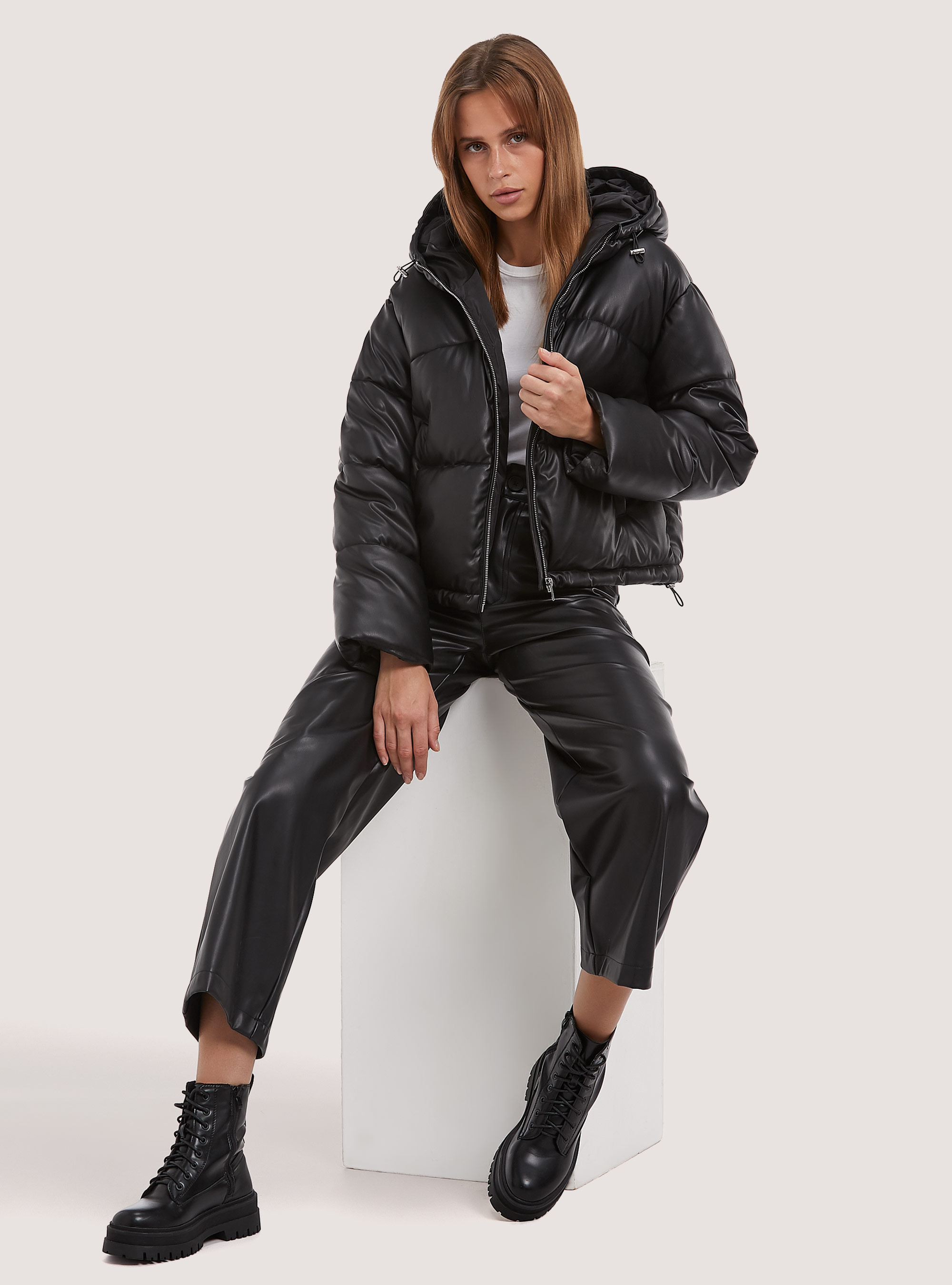 Leather-effect bomber jacket, BK1 BLACK