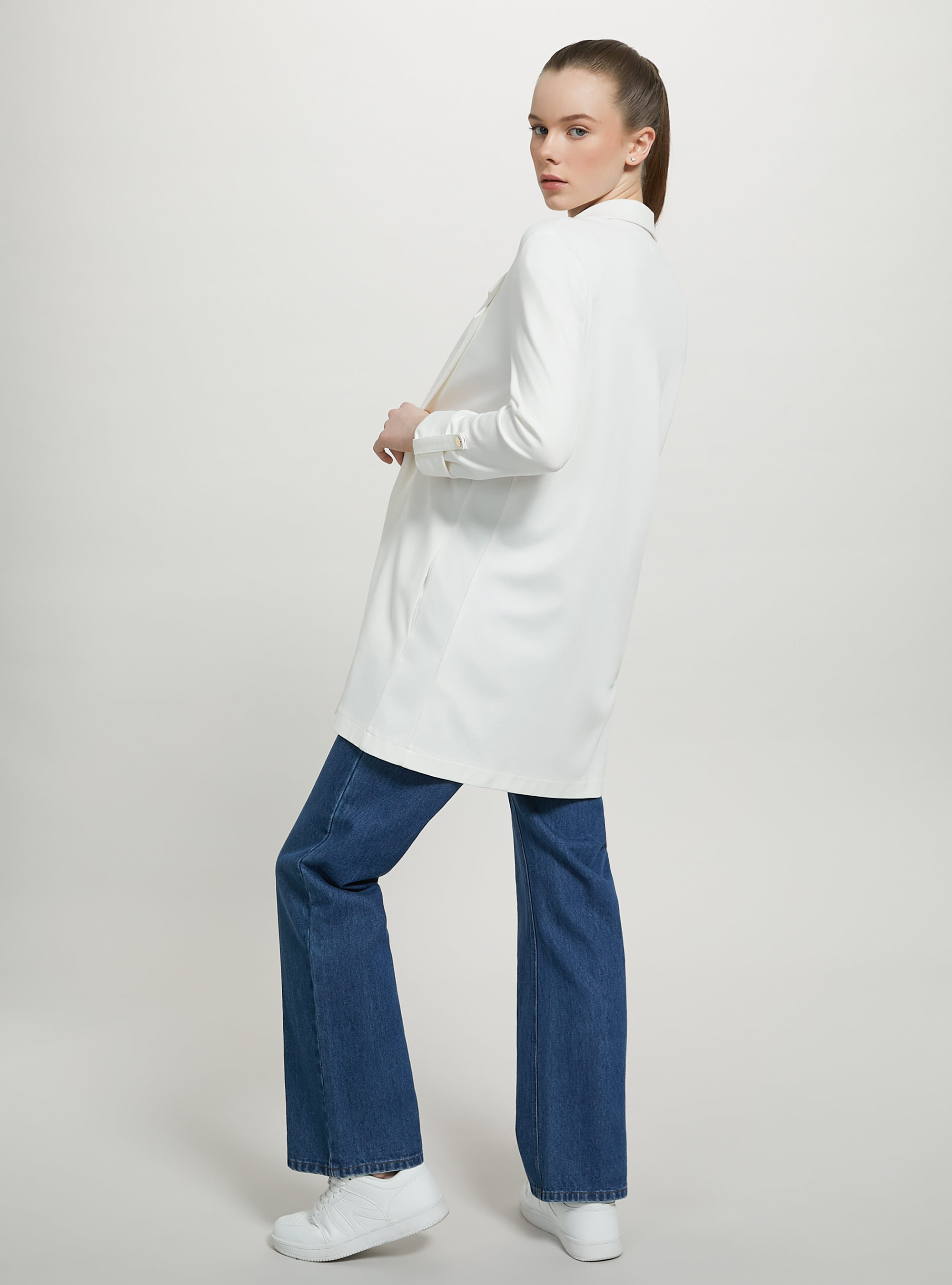 Americana larga lisa, WH1 OFF WHITE