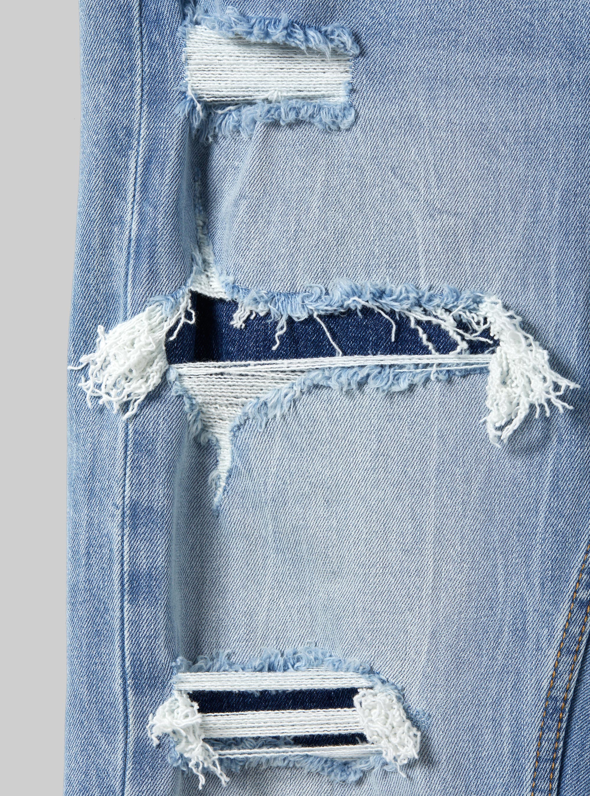 Slim fit stretch denim jeans with rips, D004 MEDIUM LIGHT BLUE