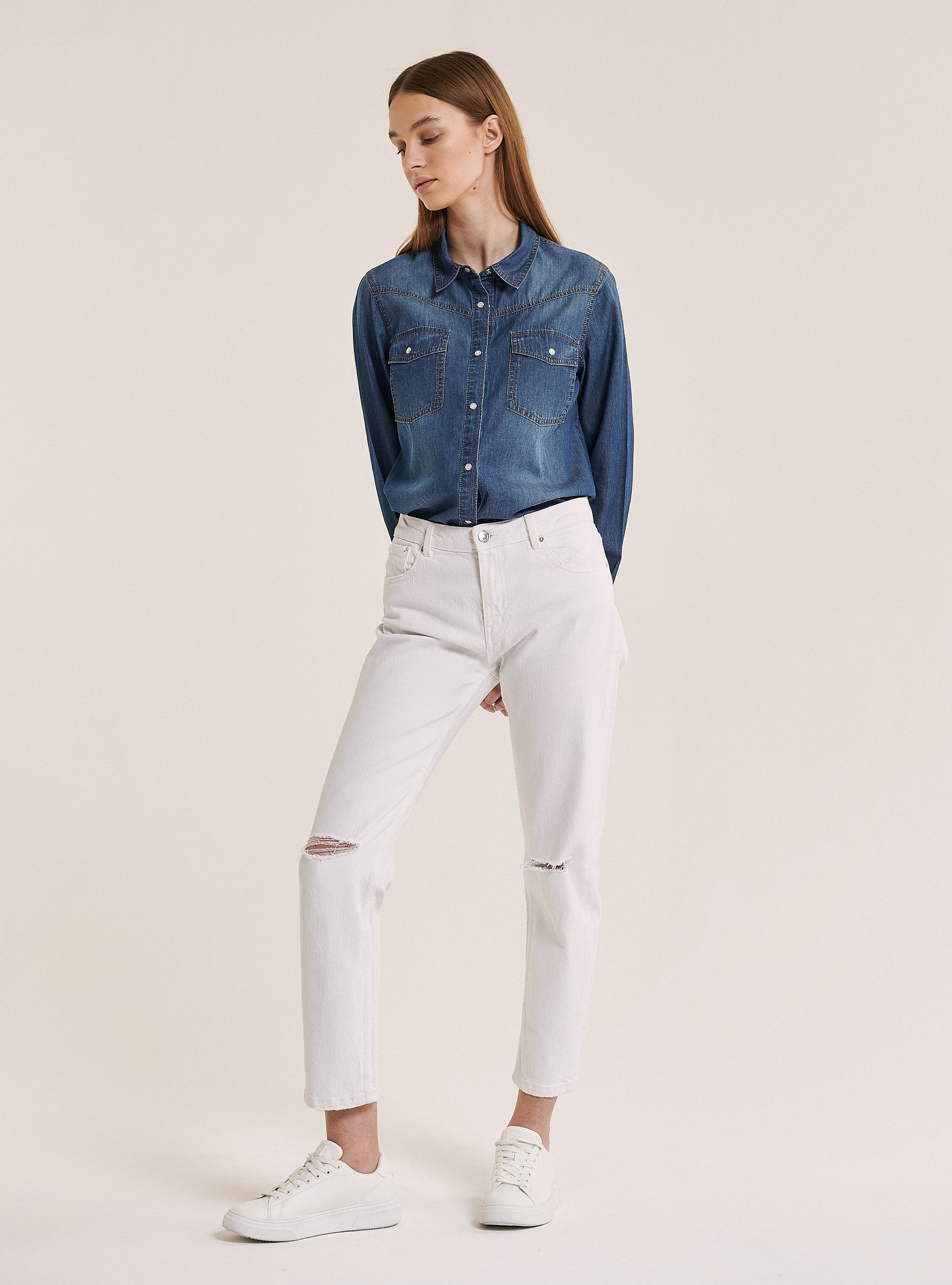 Chemise denim en coton, C214 BLUE NAVY