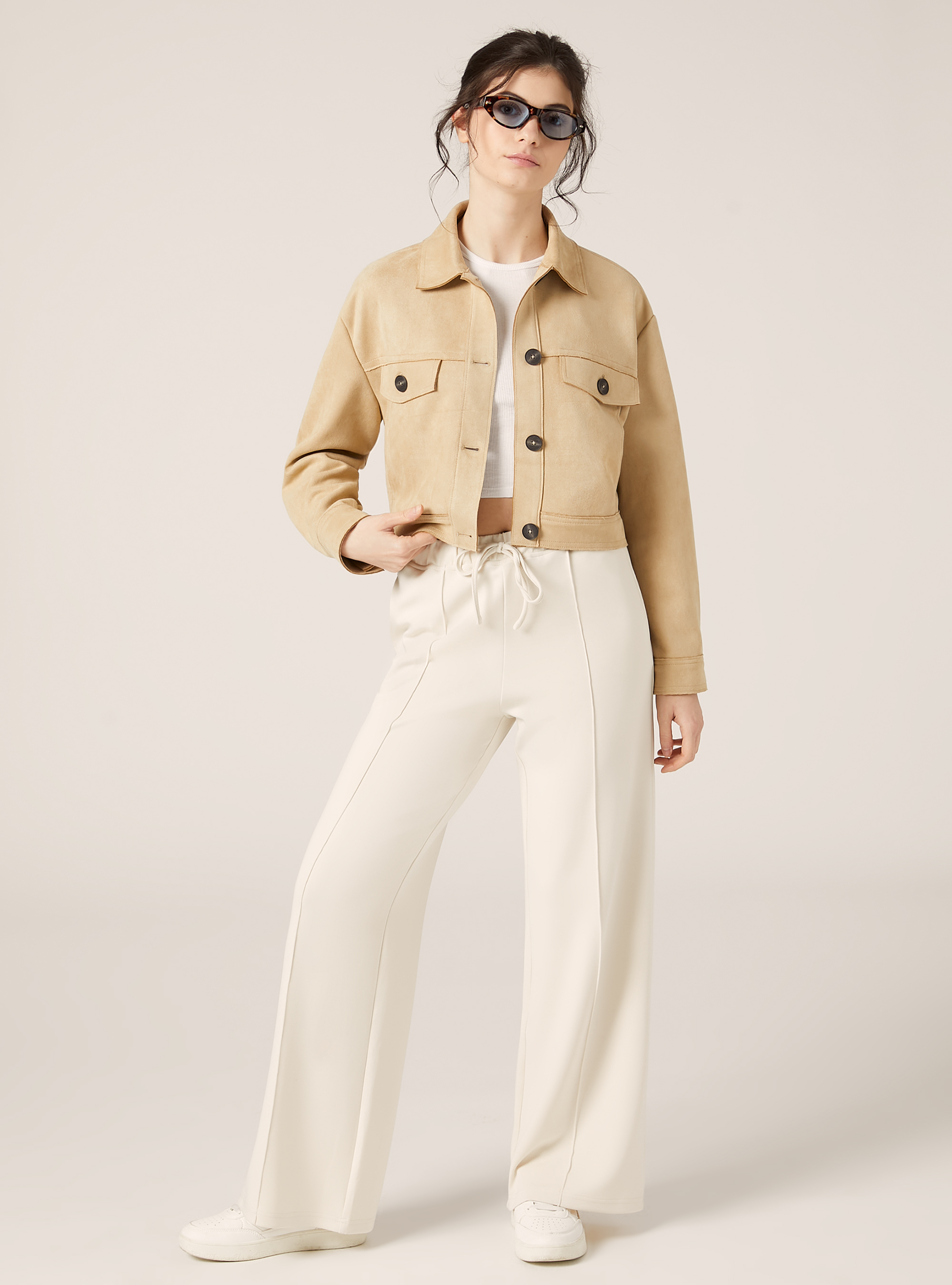 Giacca camicia effetto suede, BG3 BEIGE LIGHT