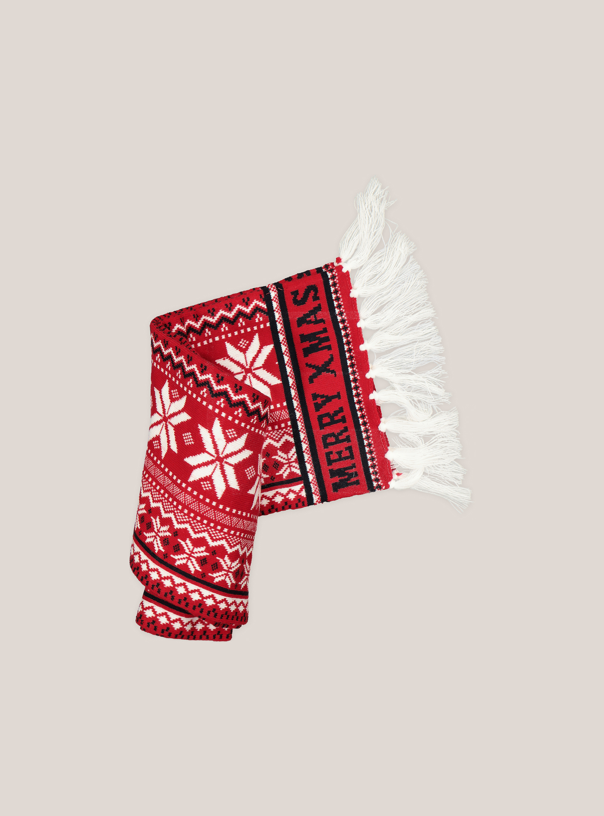 Merry Xmas scarf with fringes, XMAS