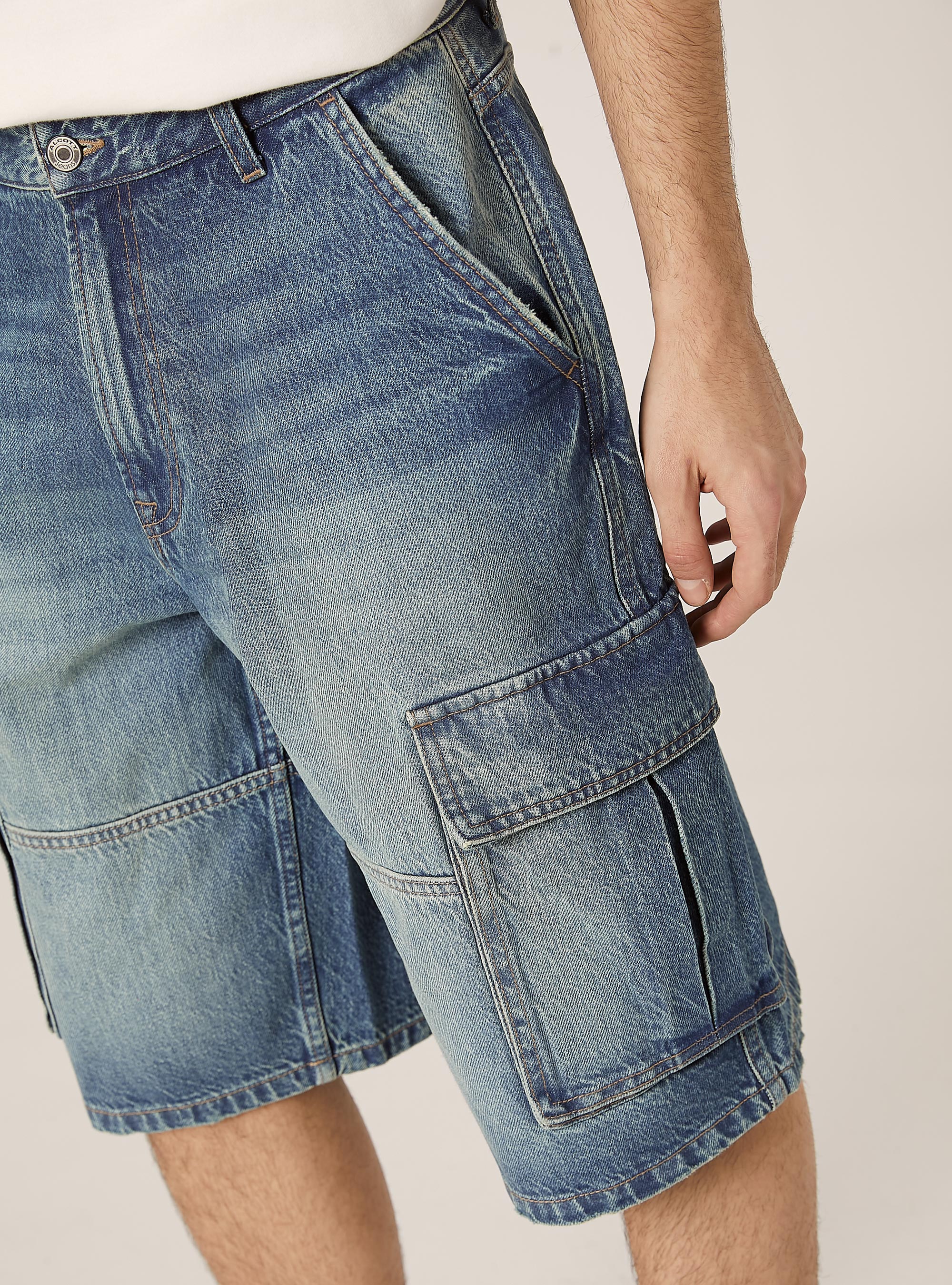 Bermuda cargo en denim, D006 AZURE