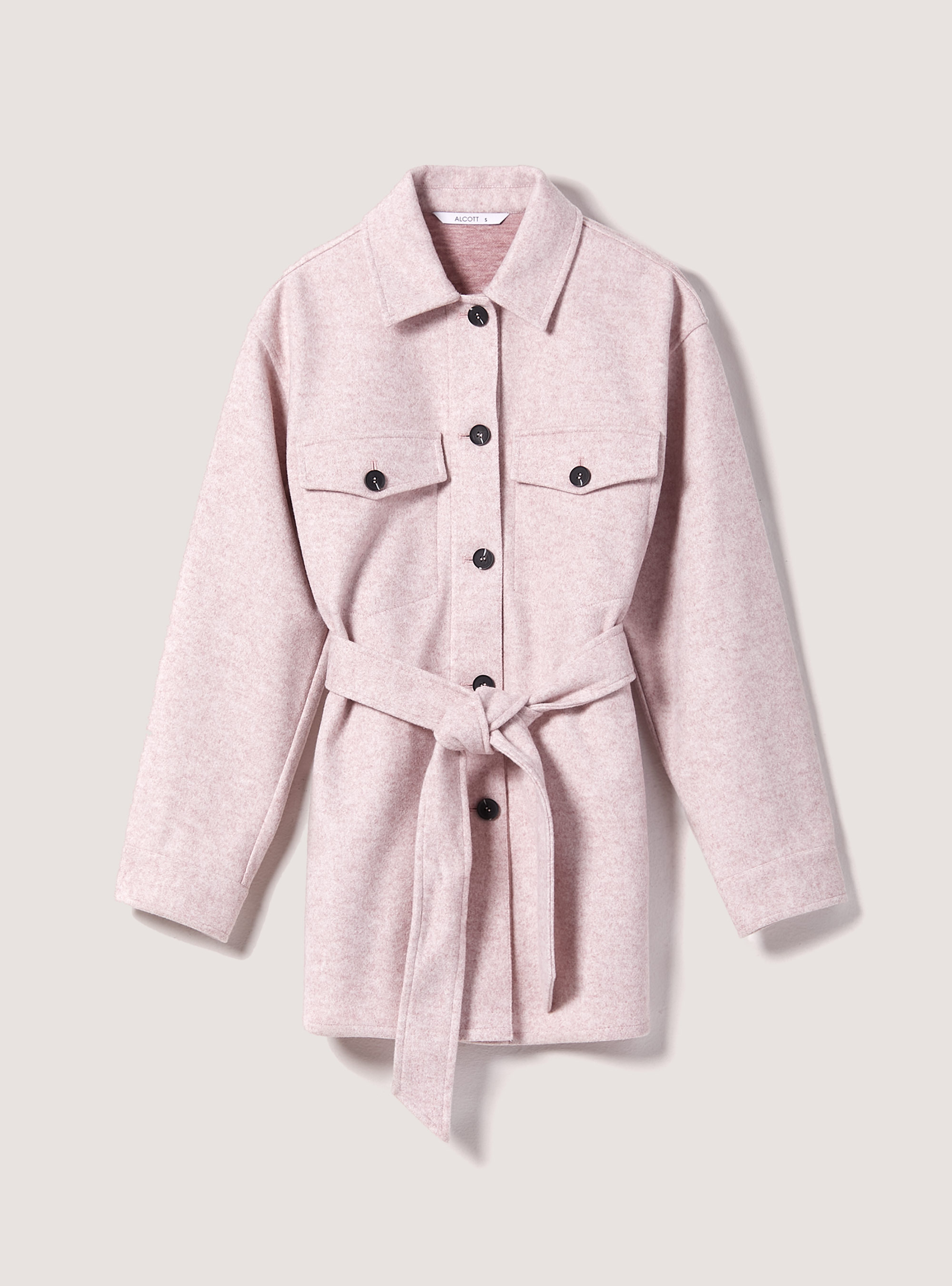 Oversize soft touch shirt jacket with belt, MKP3 PINK MEL LIGHT