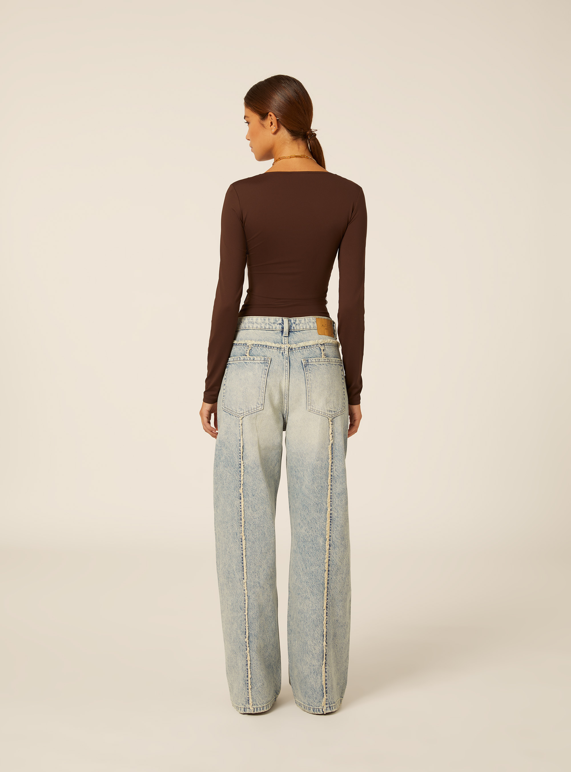 Body de manga larga con escote cuadrado, BR1 BROWN DARK