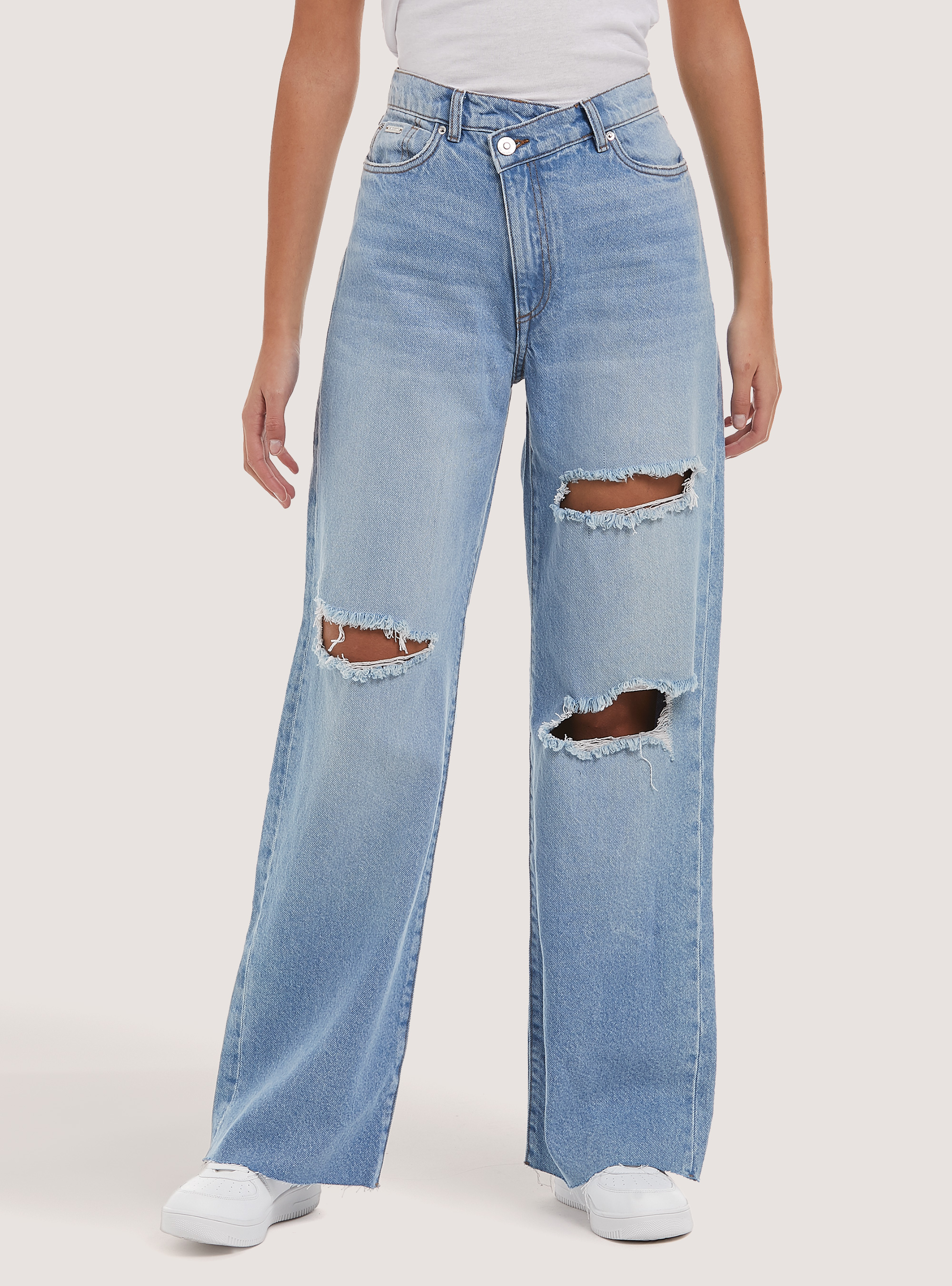 Jeans en coton &agrave; coupe droite, D003 MEDIUM BLUE