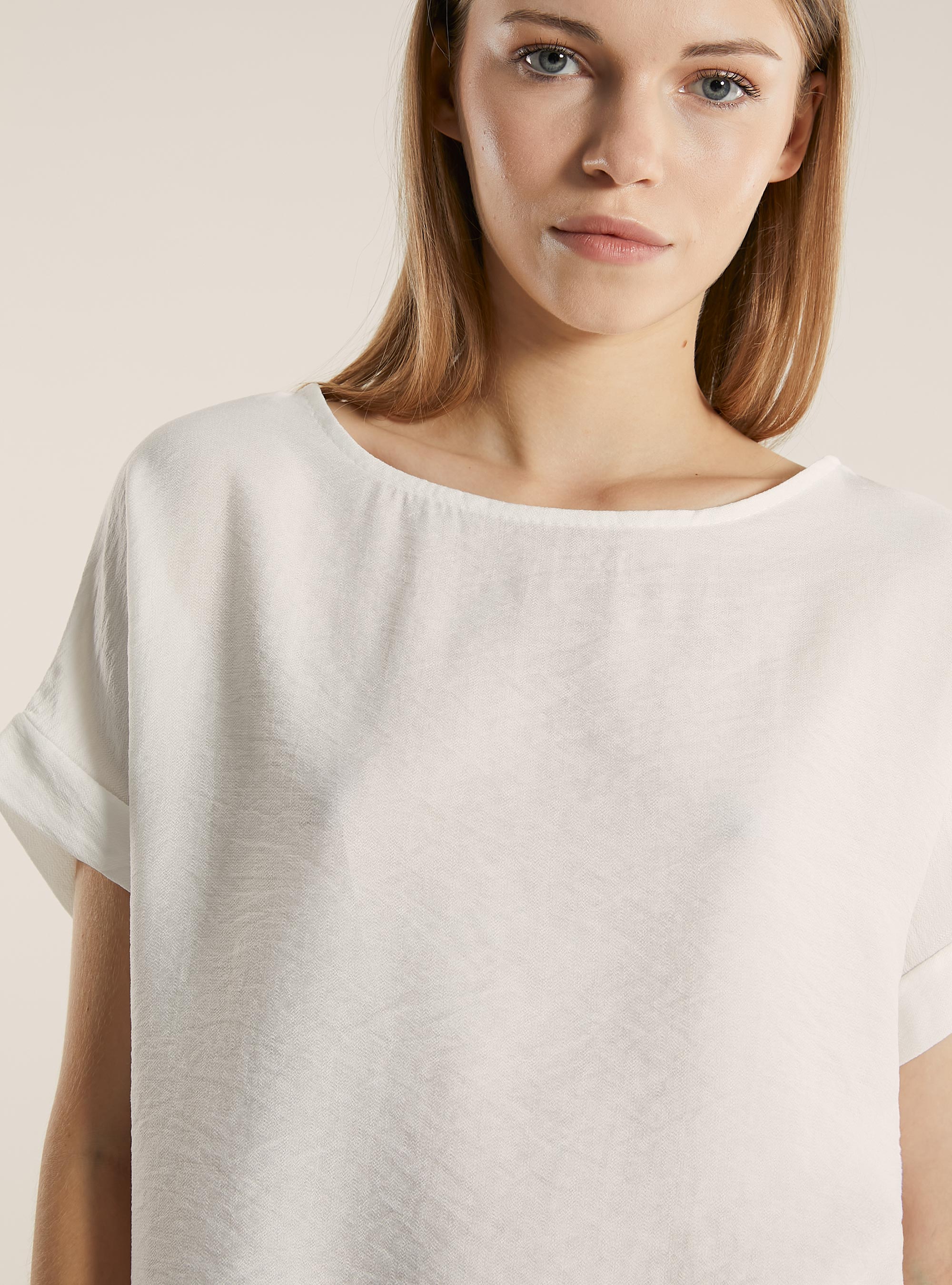 Blusa in canneté in tinta unita, WH2 WHITE