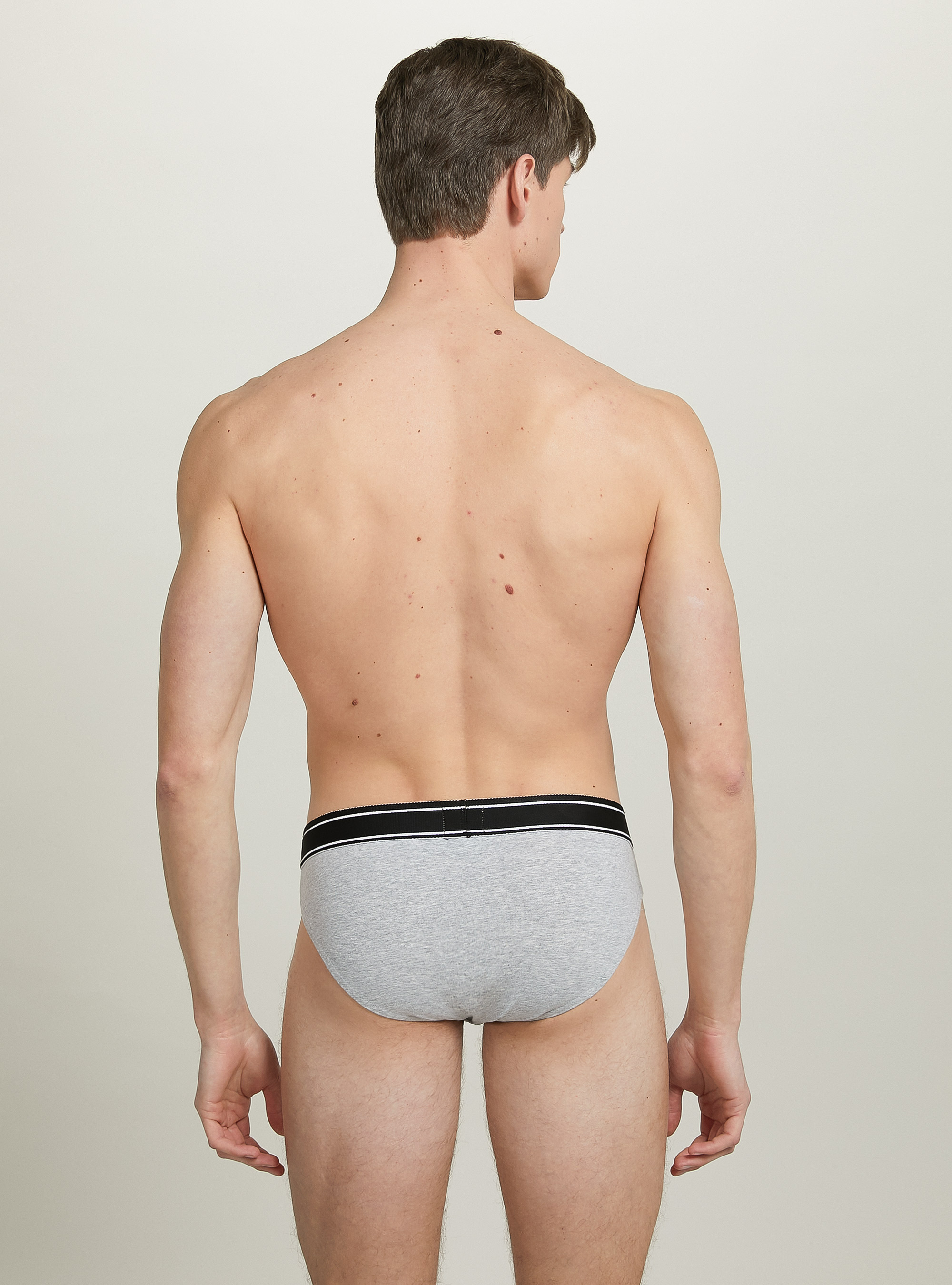 Stretch cotton briefs with logo, MGY2 GREY MEL MEDIUM