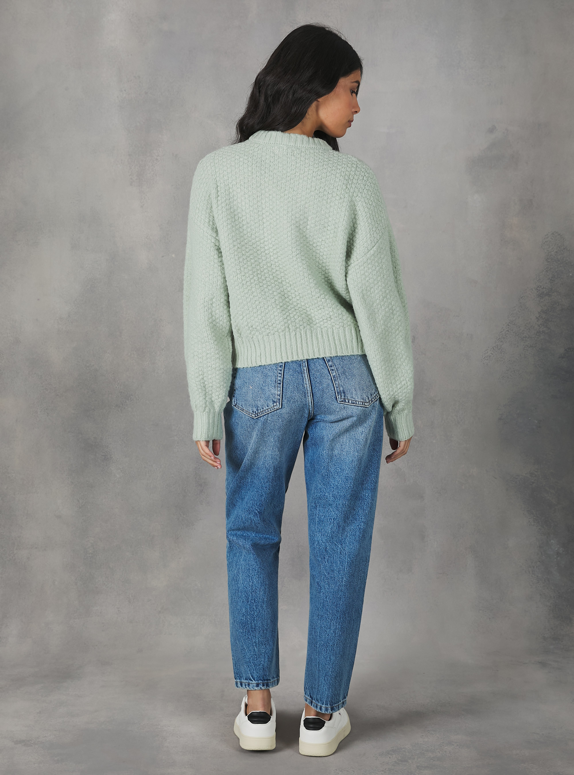 Pullover girocollo punto pop corn, C6585 GREEN