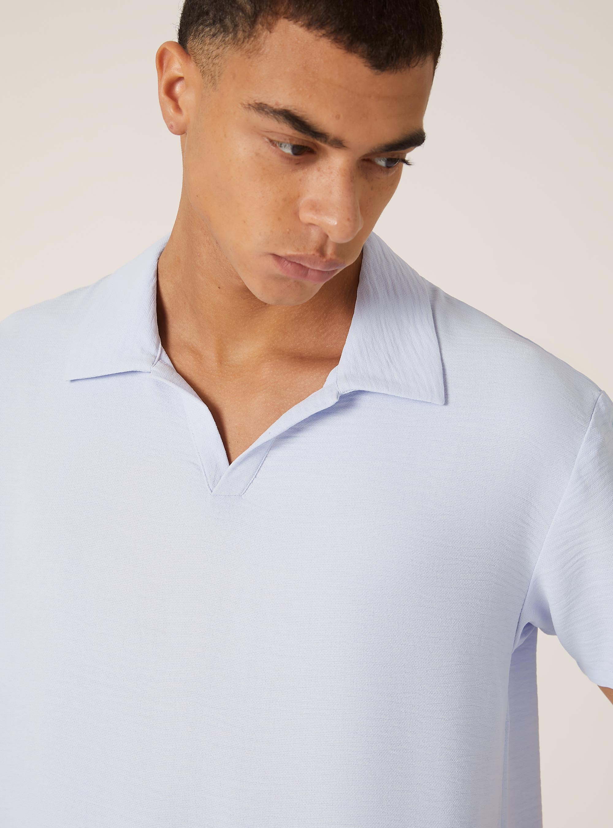Crepe polo shirt with open collar, AZ1 AZURE DARK