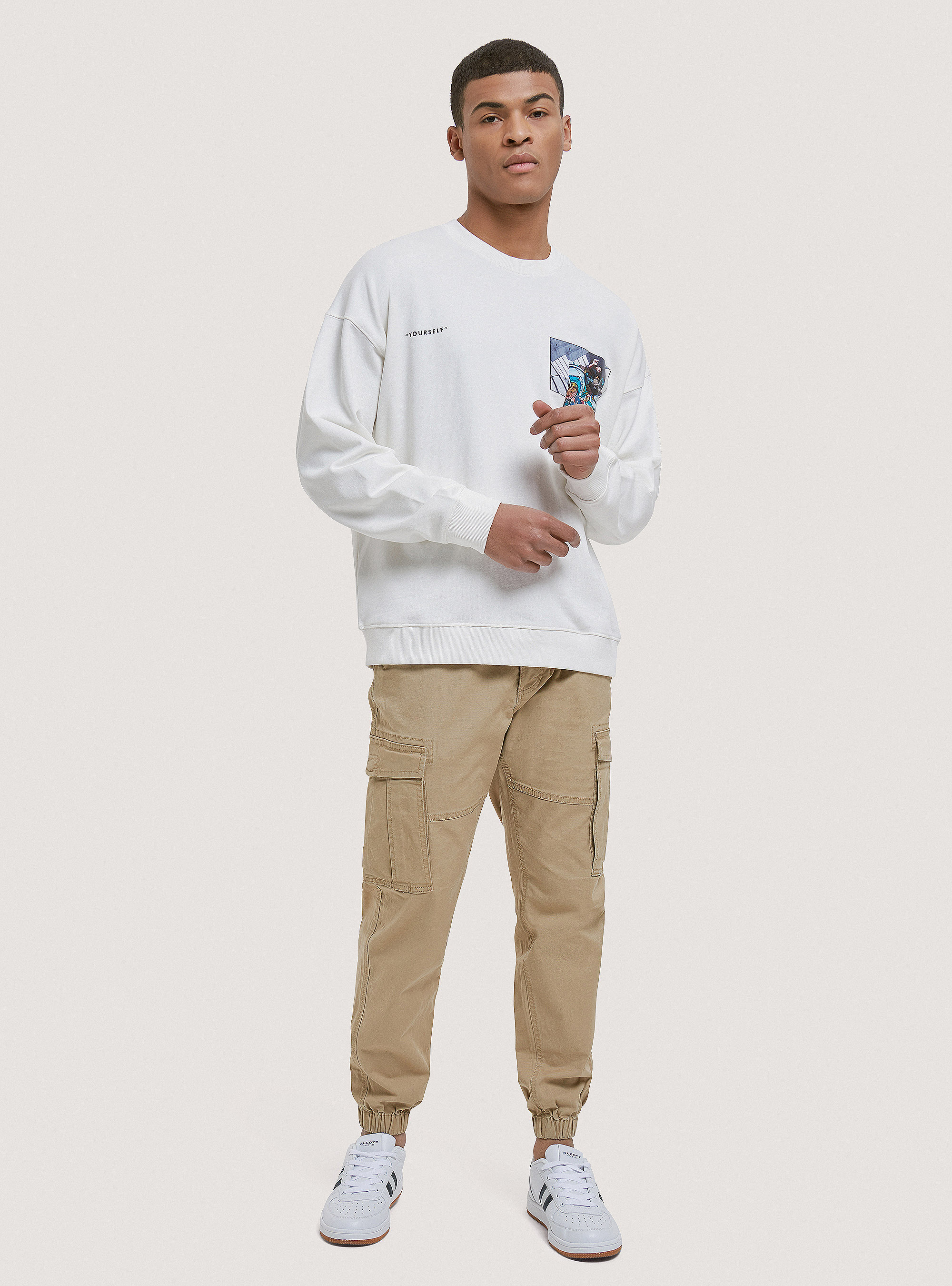 Crewneck sweatshirt with graphic print, C0020 OFF WHITE
