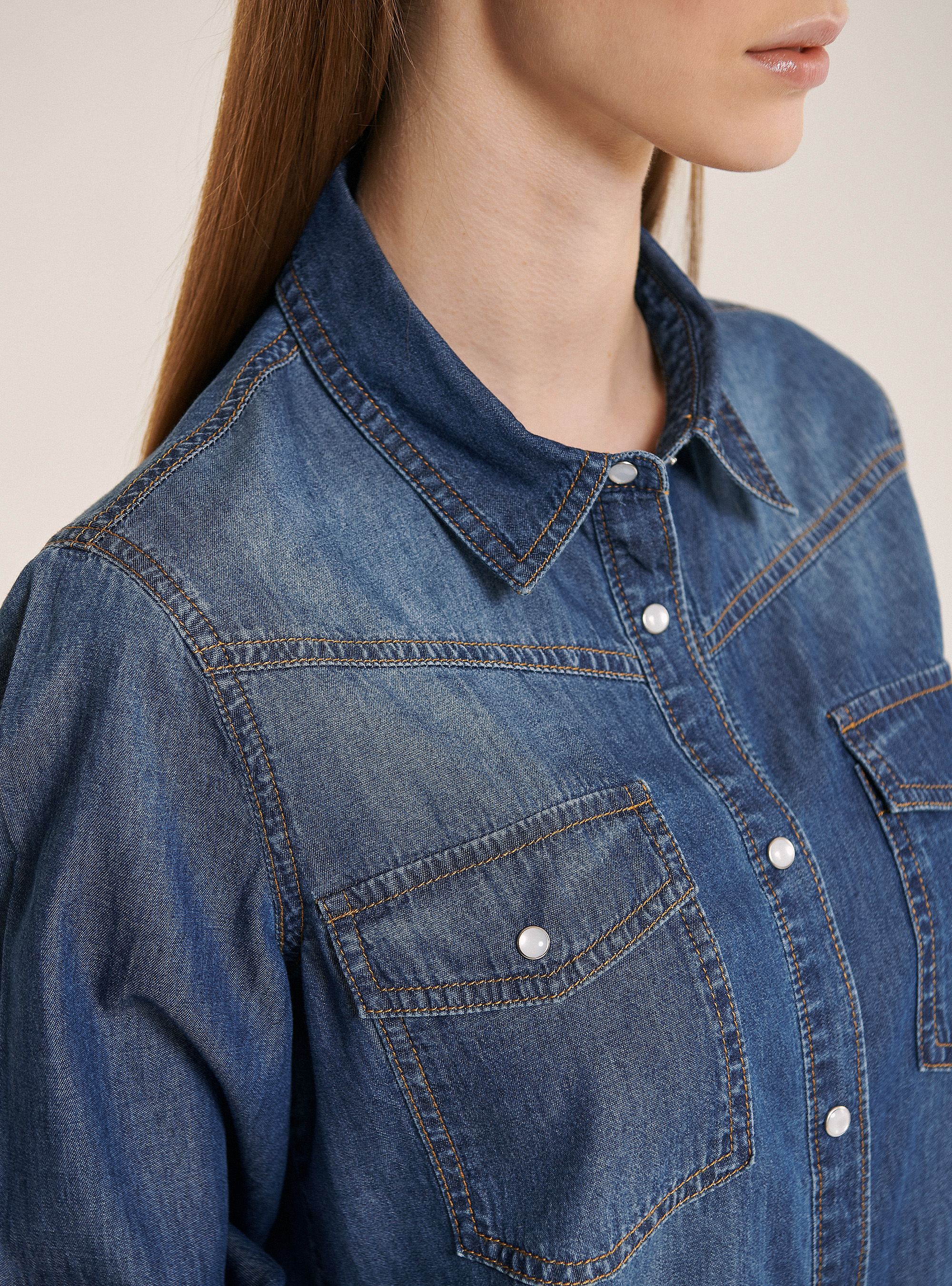 Chemise denim en coton, C214 BLUE NAVY