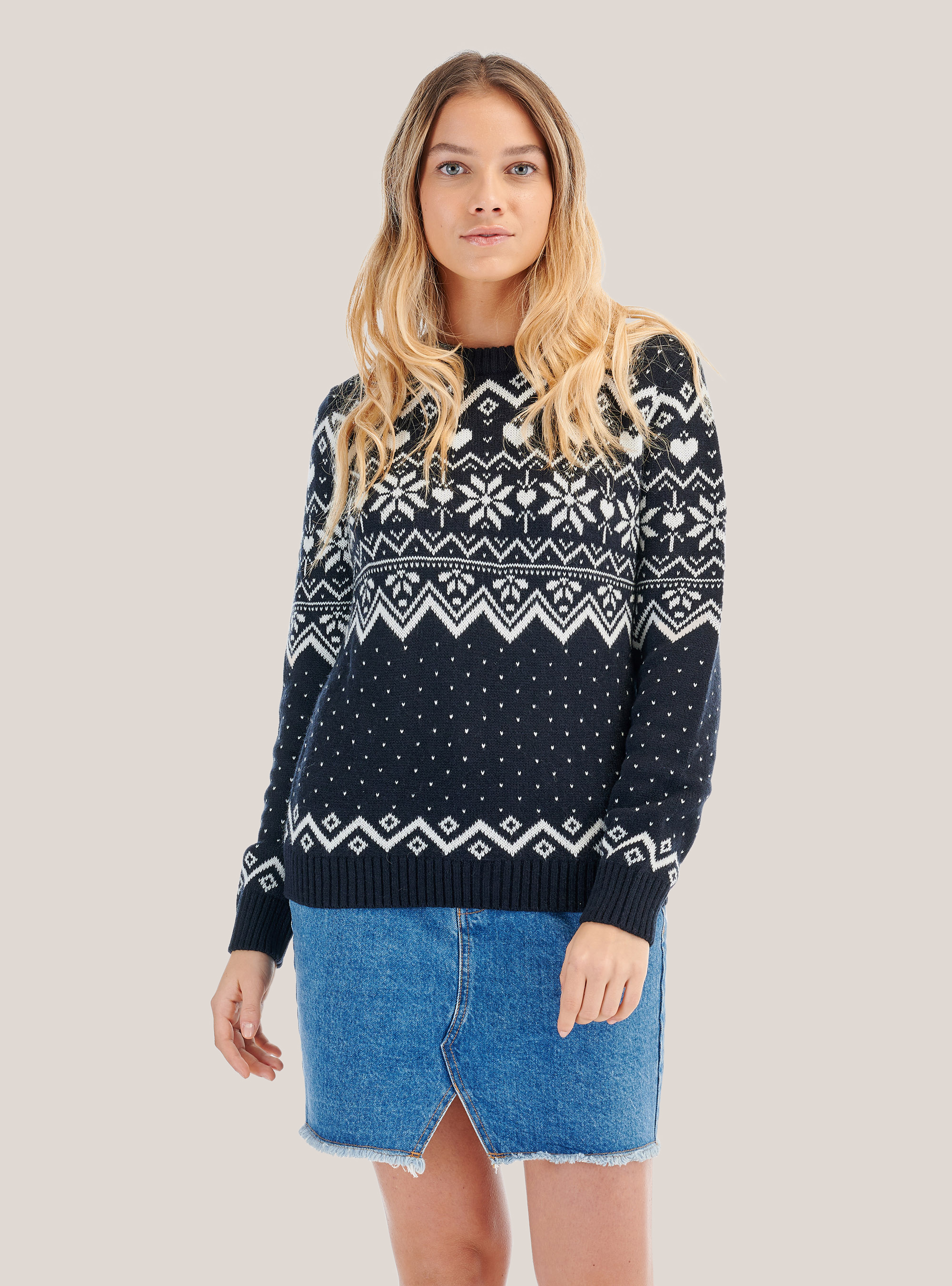 Pullover natalizio in misto lana, BLU MARINO