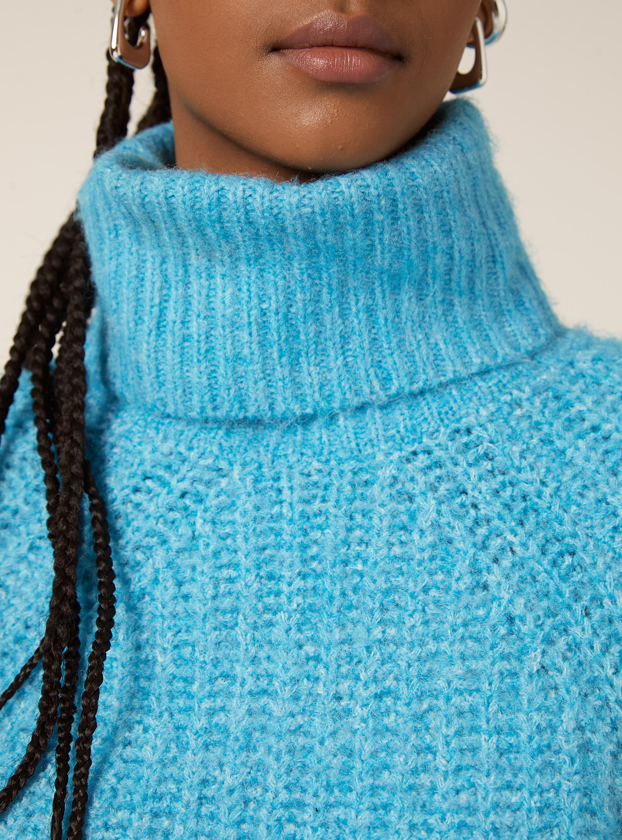 Jersey de cuello alto con canalé inglés, MAZ2 AZURE MEL MEDIUM