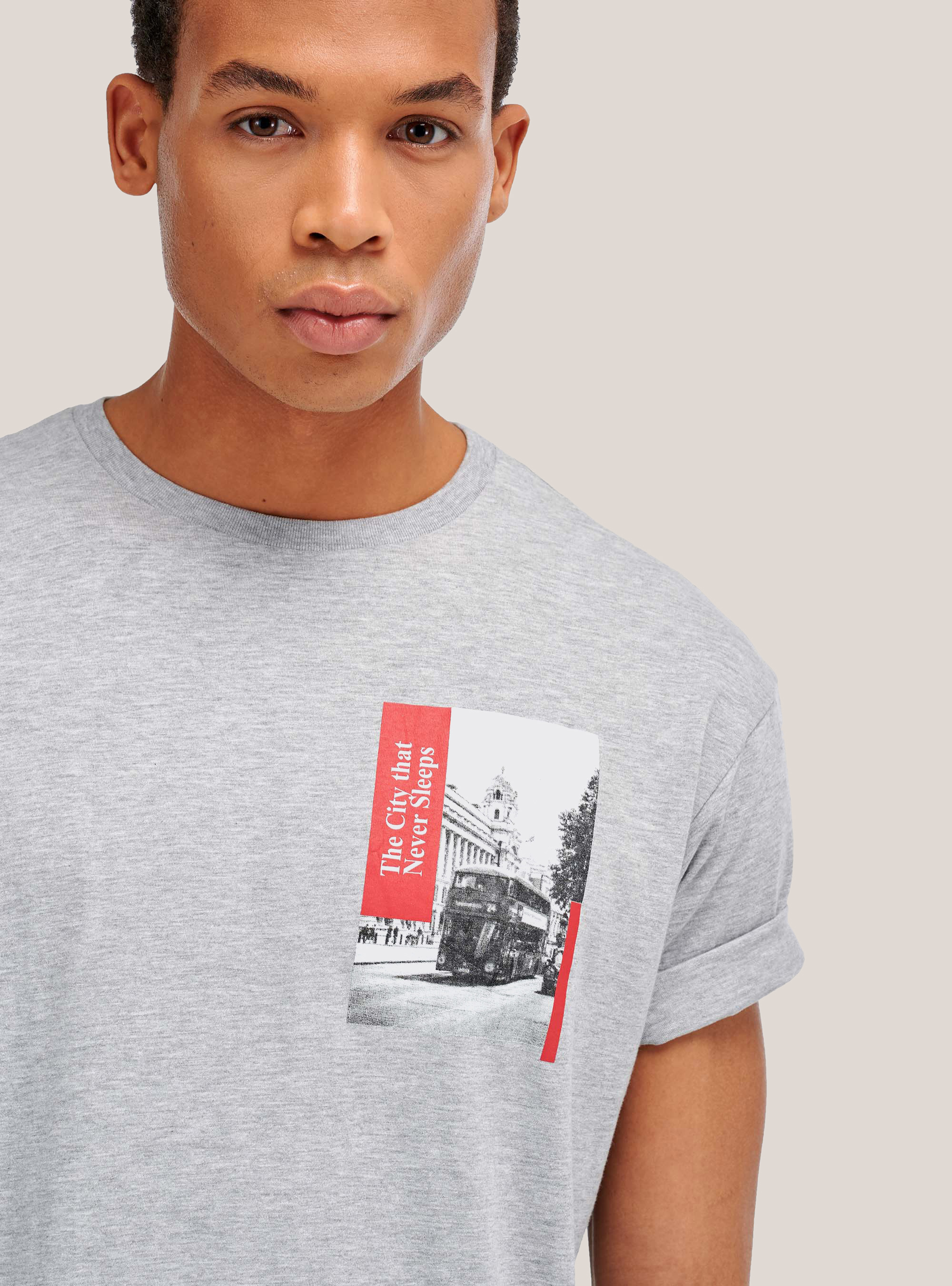 T-shirt with print, LIGHT GREY MELANGE