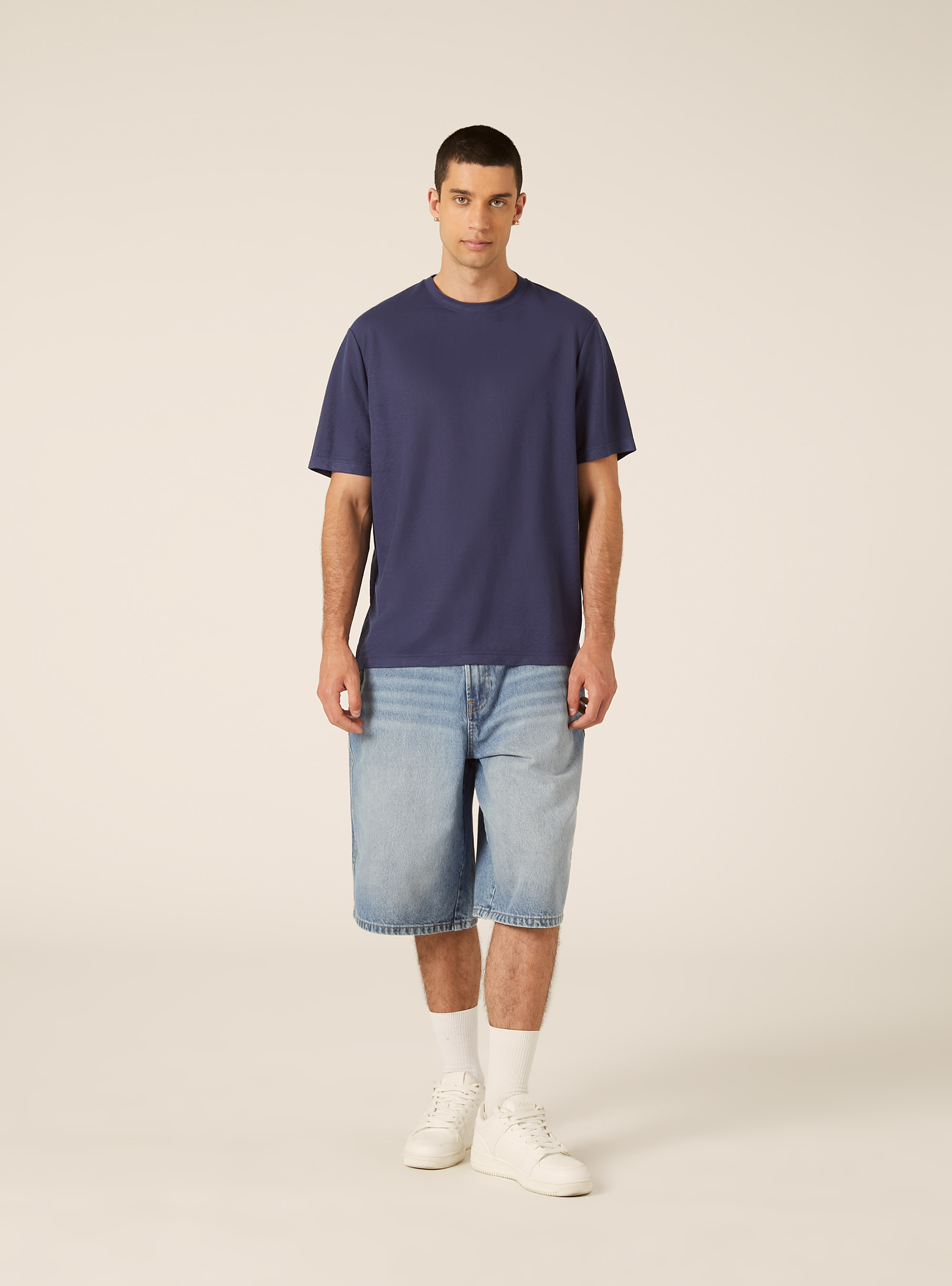 Boxy Fit Textured T-Shirt, BL2 BLUE MEDIUM