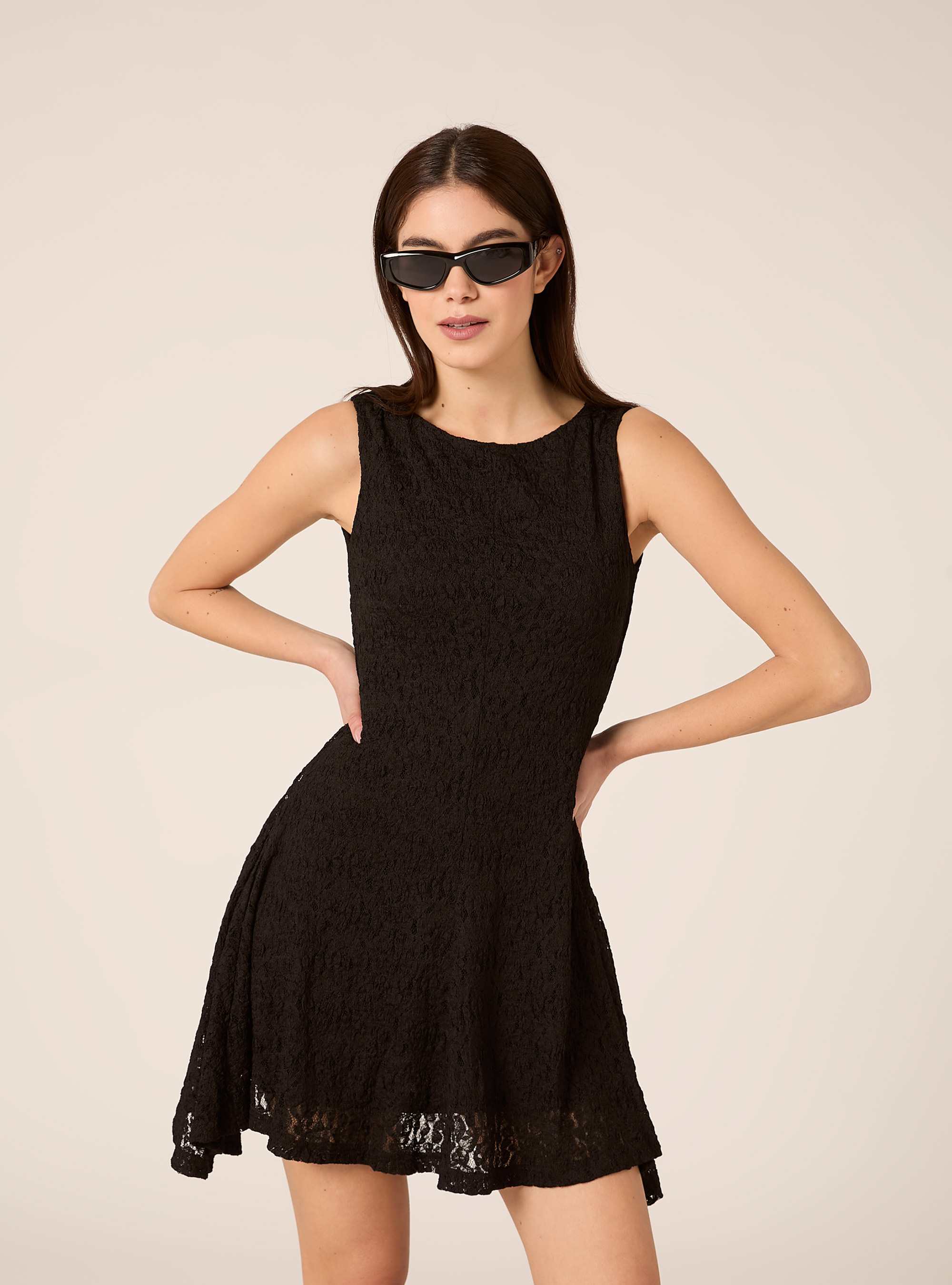 Asymmetrical lace dress, BK1 BLACK
