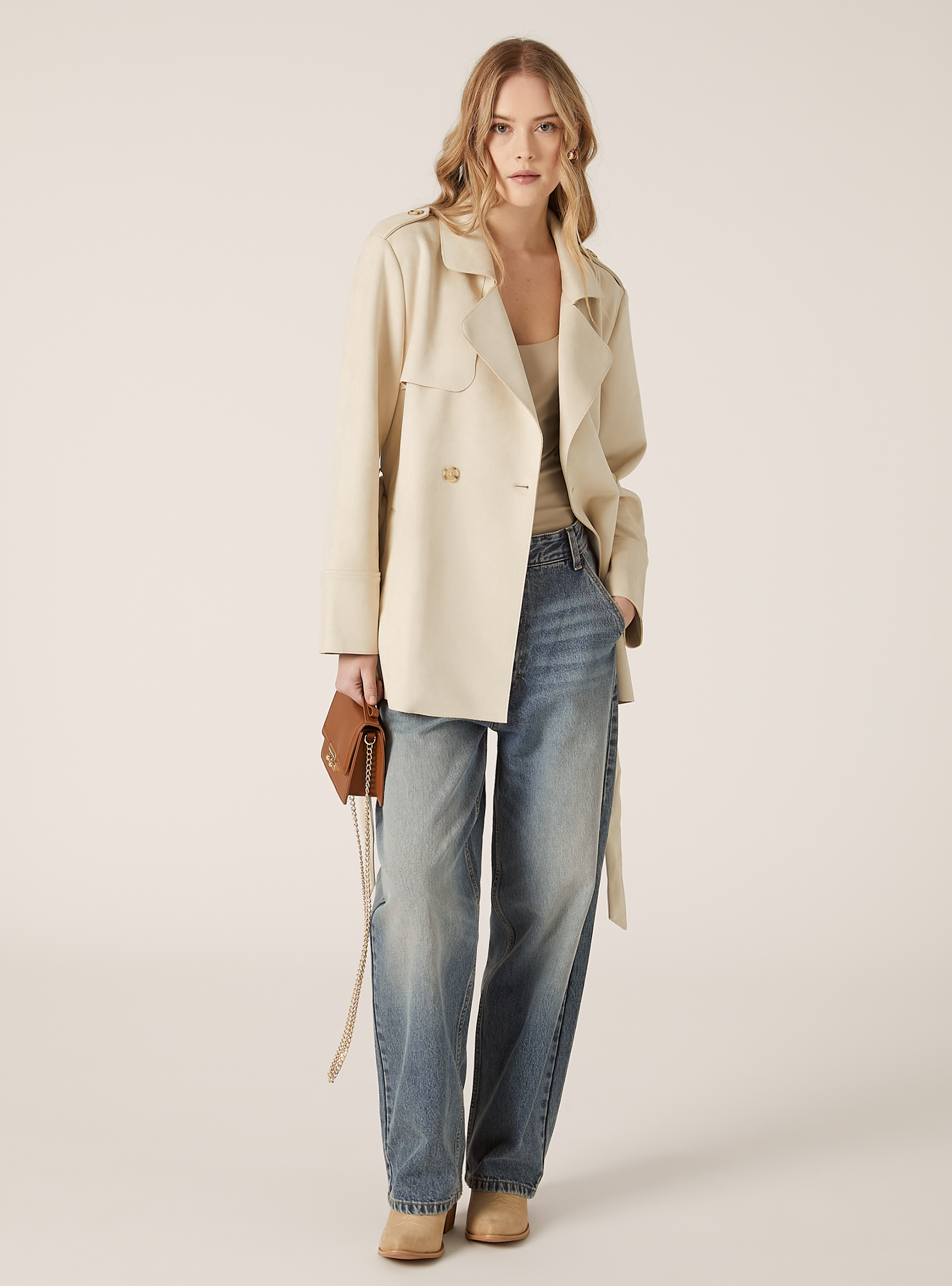 Trenchcoat in Wildlederoptik, CR3 CREAM LIGHT