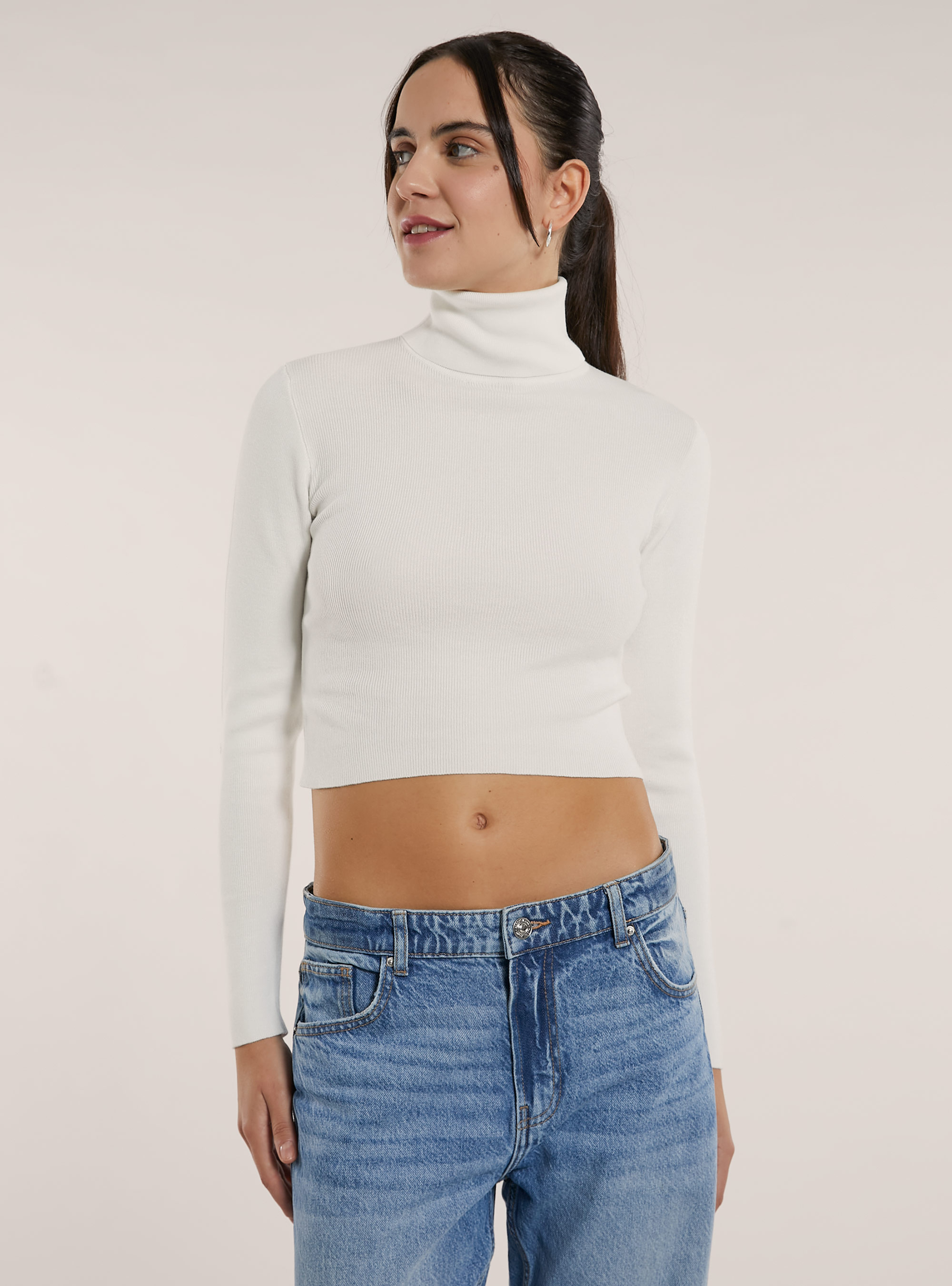 Cropped high-neck pullover, WH2 WHITE