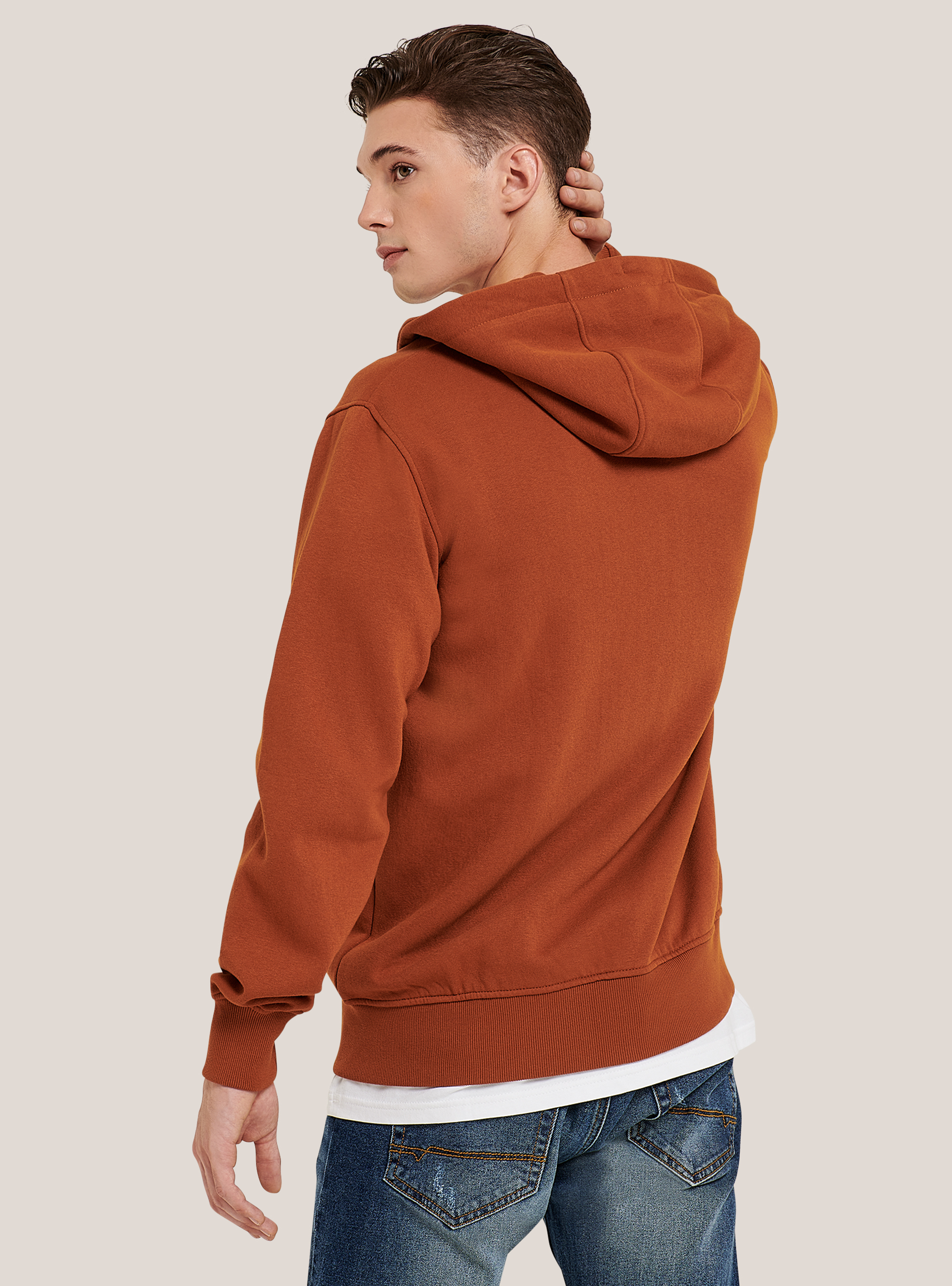 Felpa con zip e cappuccio in cotone, C5608 TOBACCO