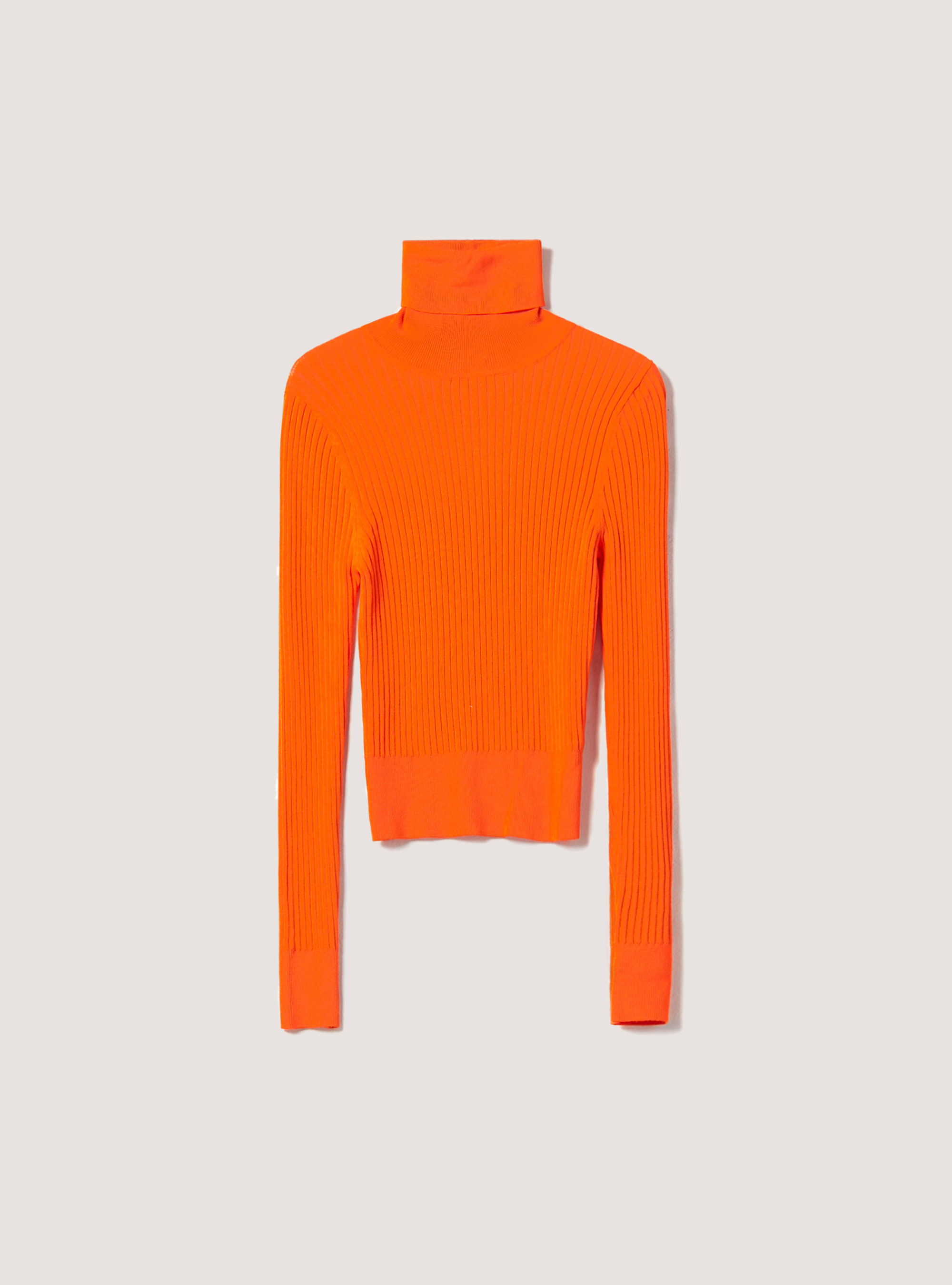 Pullover cropped a collo alto a coste, OR2 ORANGE MED.