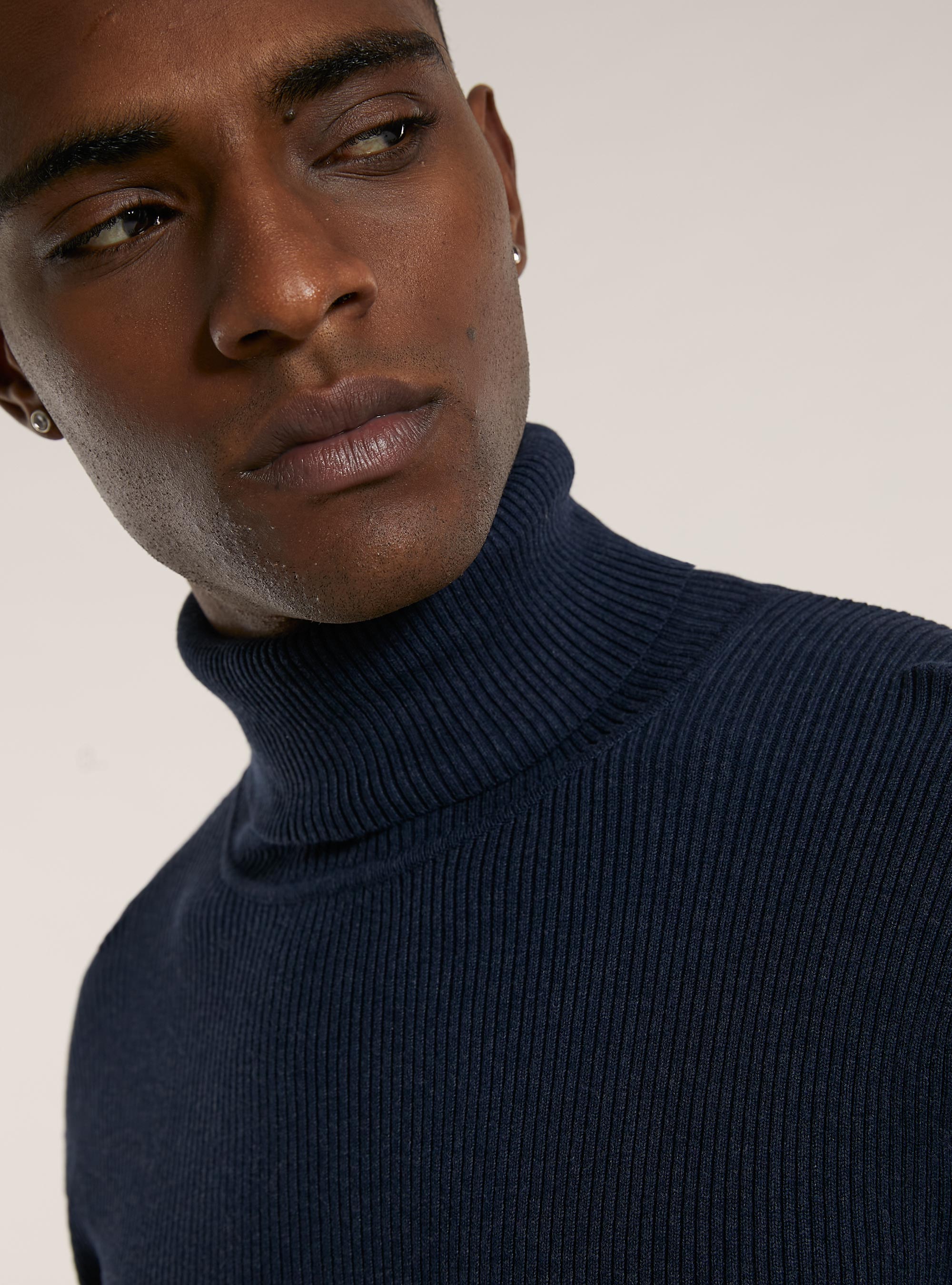 Pullover a collo alto a coste, MNA2 NAVY MEL MED