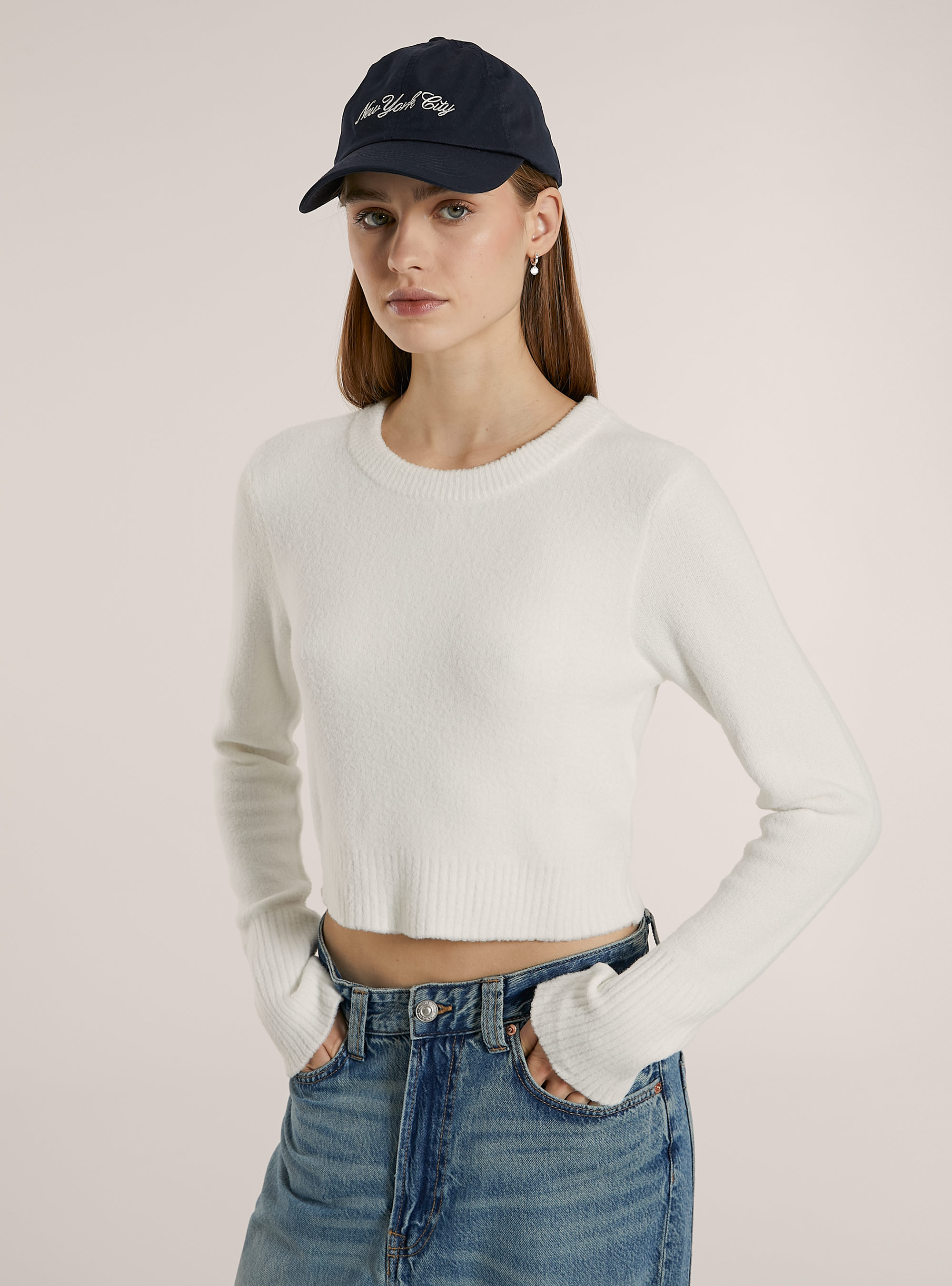 Pullover  girocollo pelo rasato, WH2 WHITE
