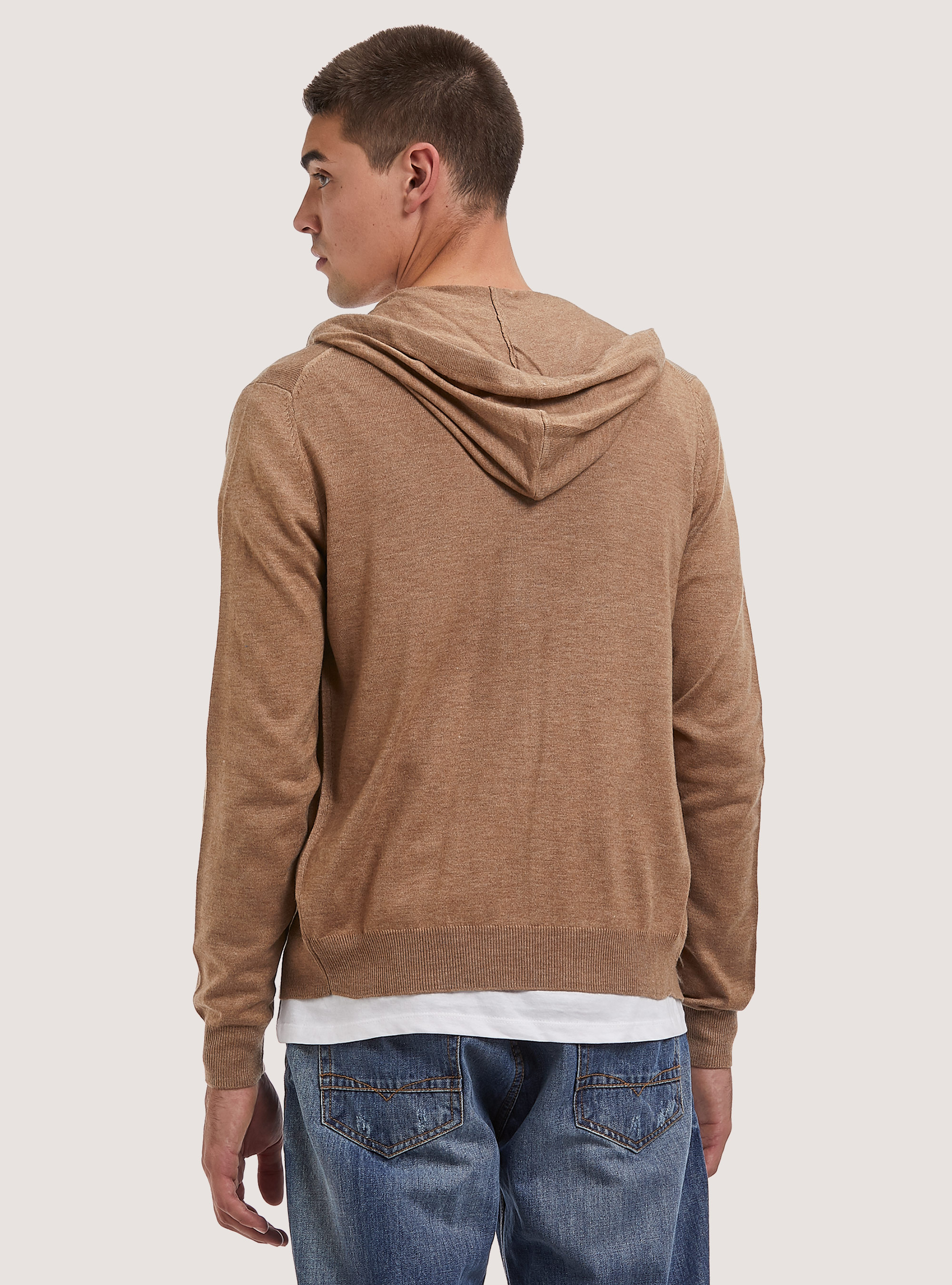 Pullover cardigan with hood, MBG3 BEIGE MEL LIGHT