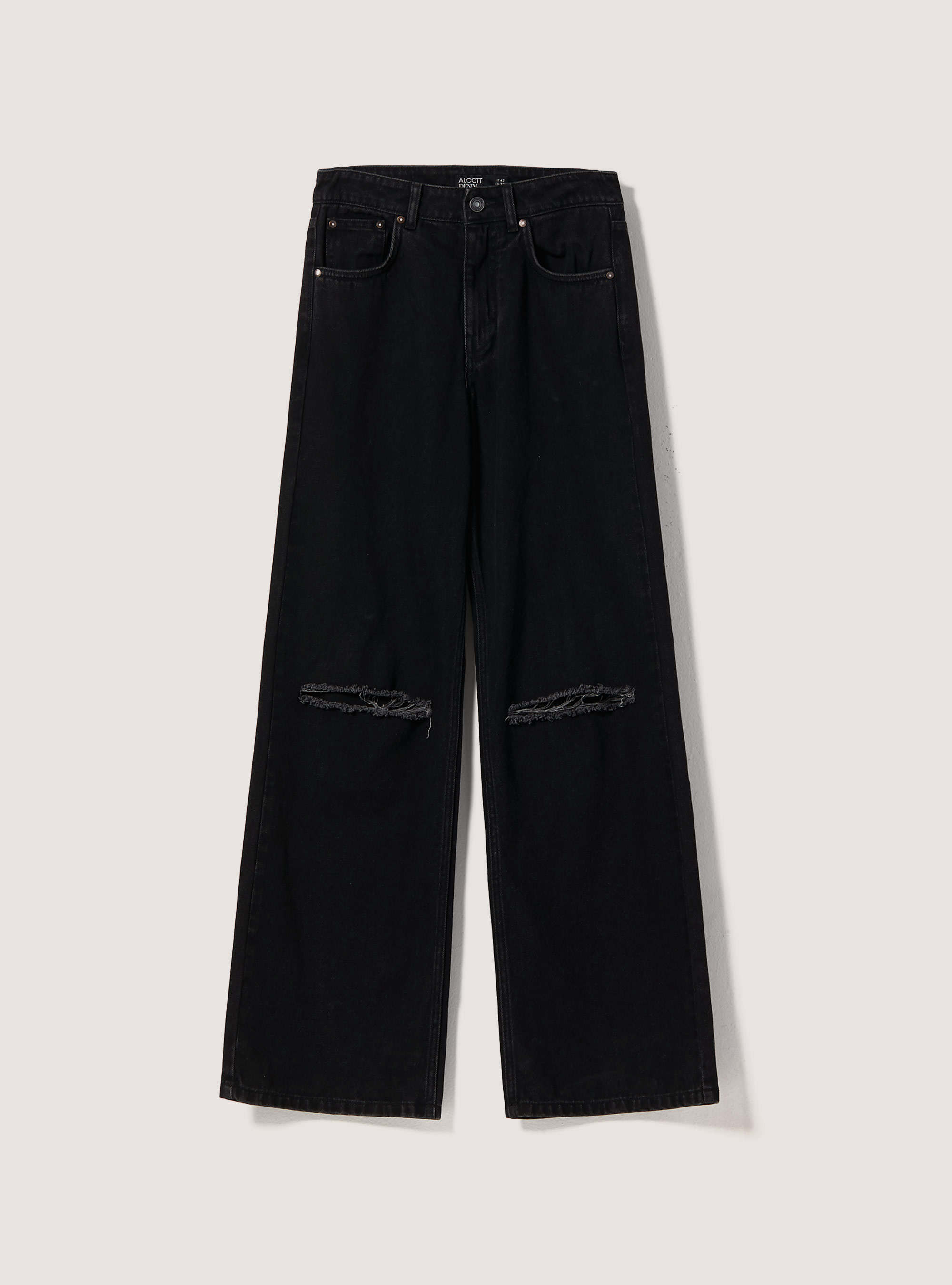 Cotton wide leg jeans, D000 BLACK