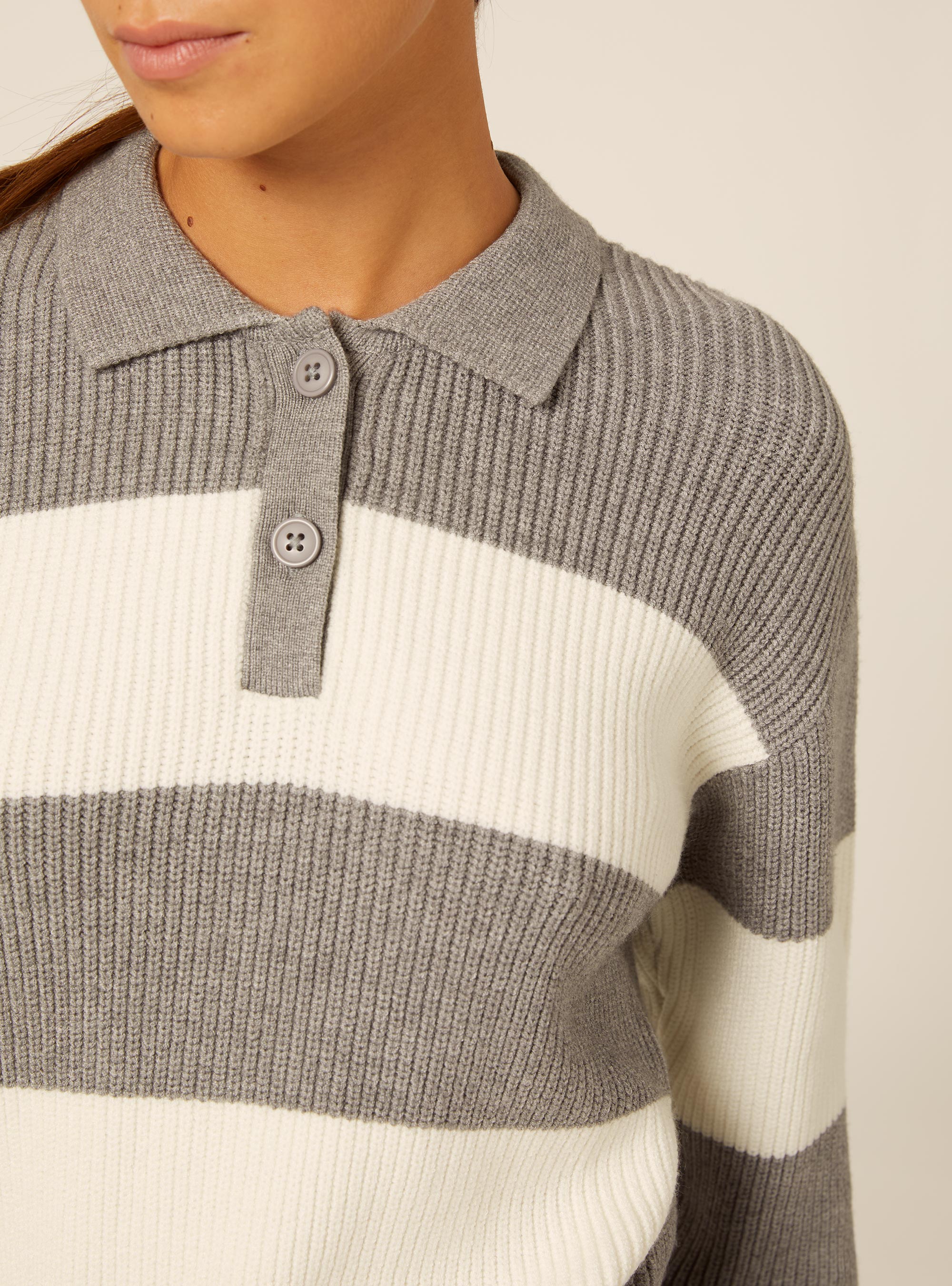 Maglia con collo polo a righe, MGY1 GREY MEL DARK