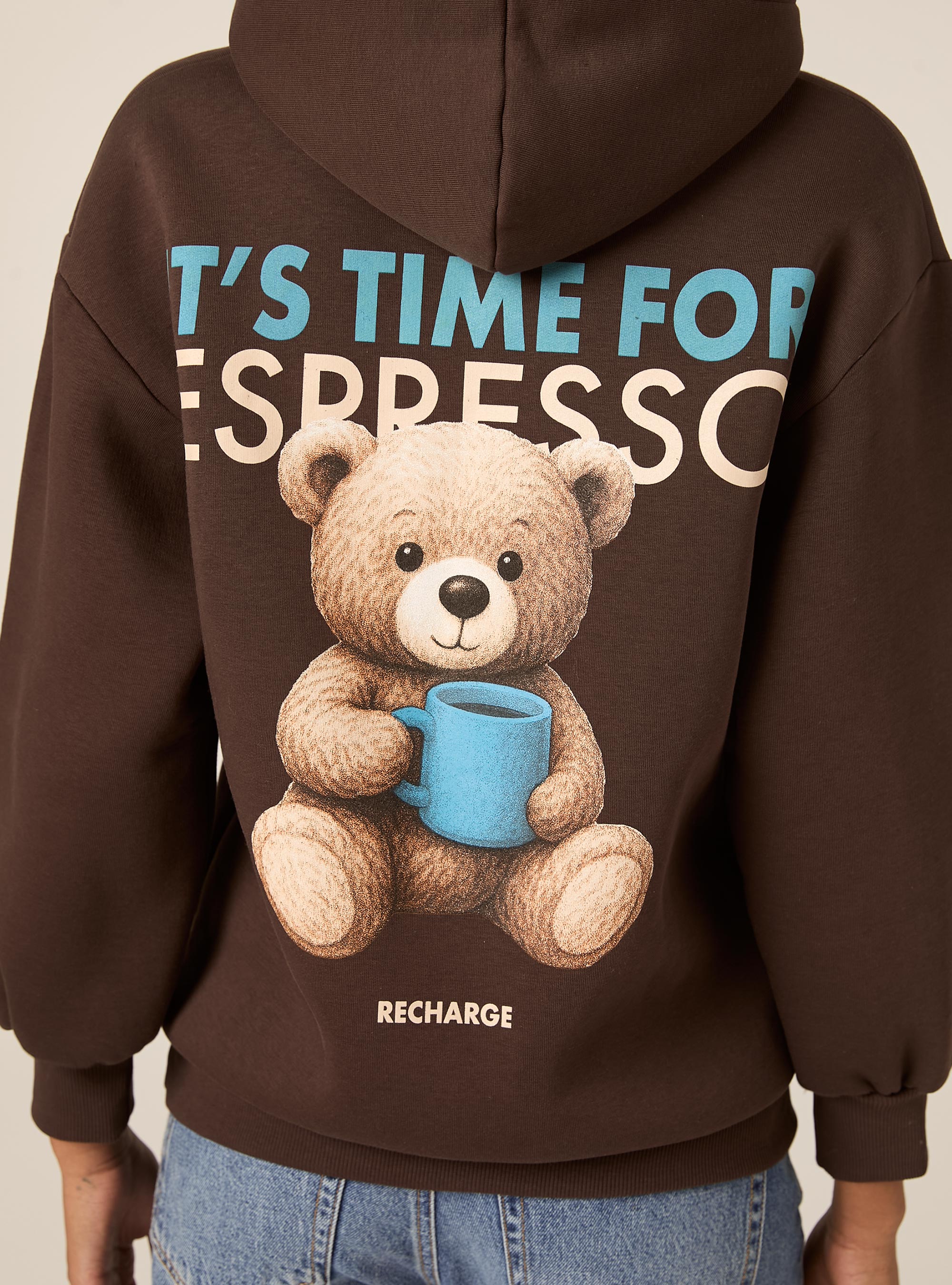 Felpa con cappuccio stampata, BR1 BROWN DARK