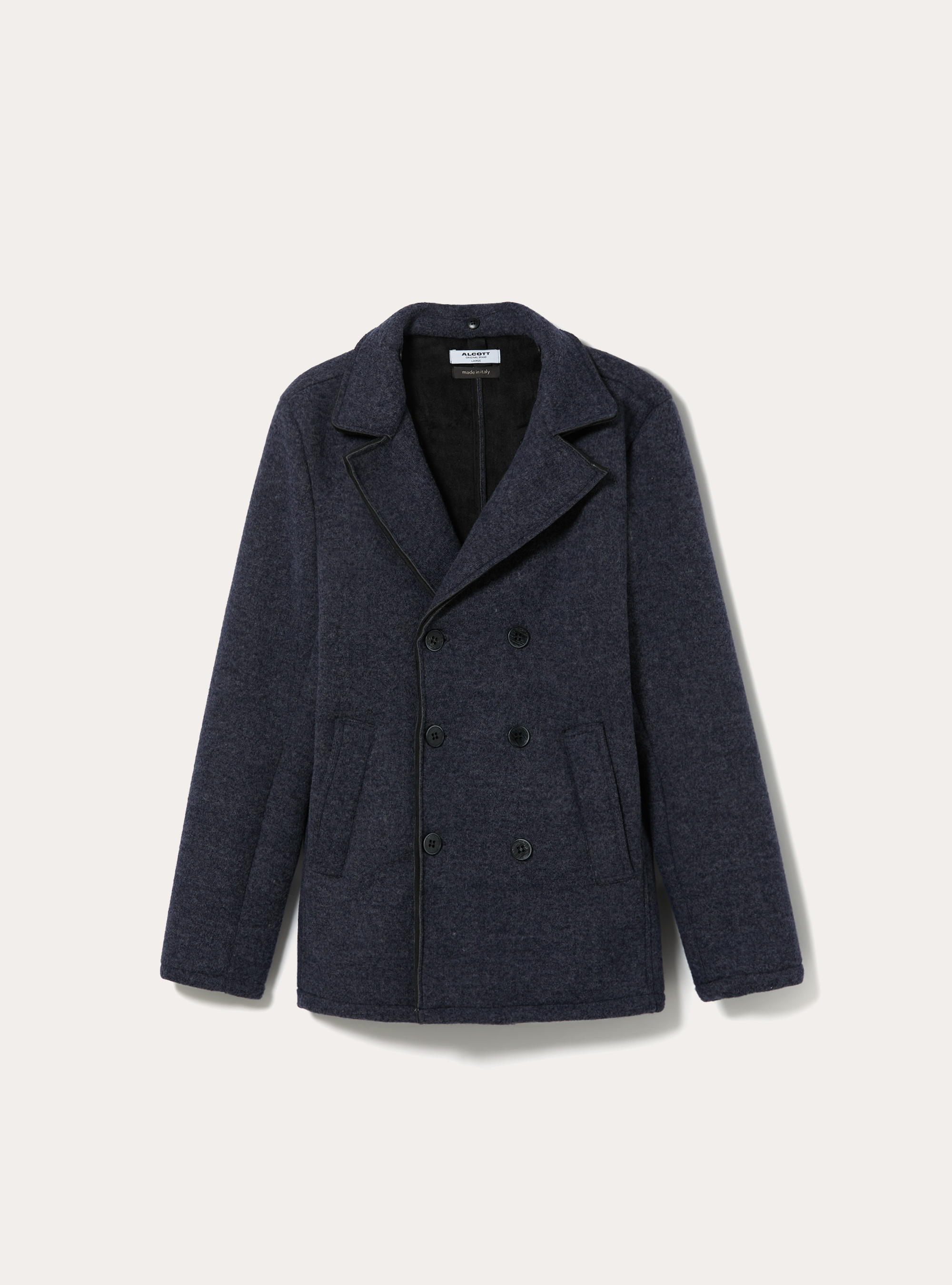 Cappotto doppiopetto con cappuccio trapuntato, NA1 NAVY DARK