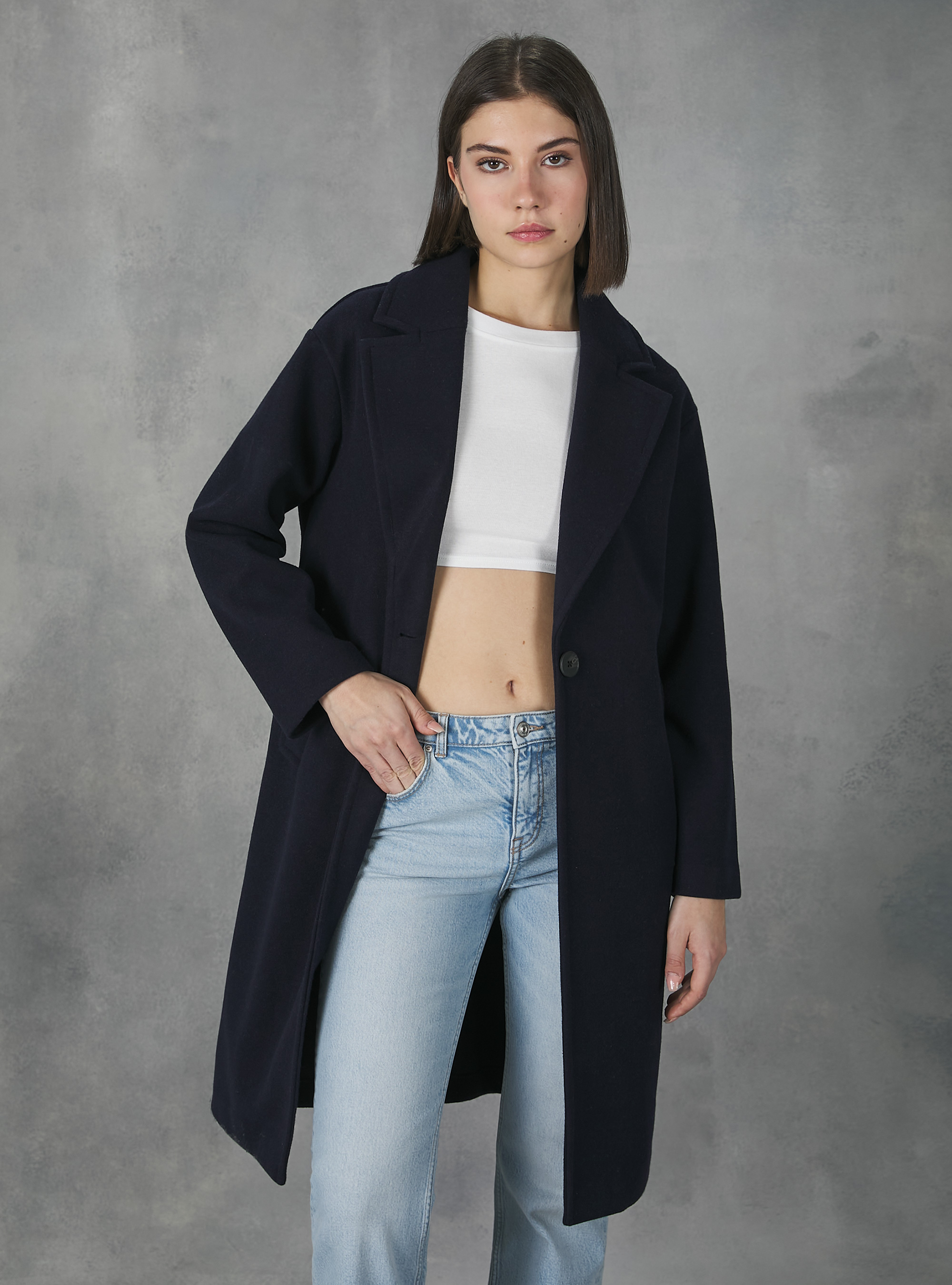 Manteau en tricot gaufré uni, NA2 NAVY MEDIUM