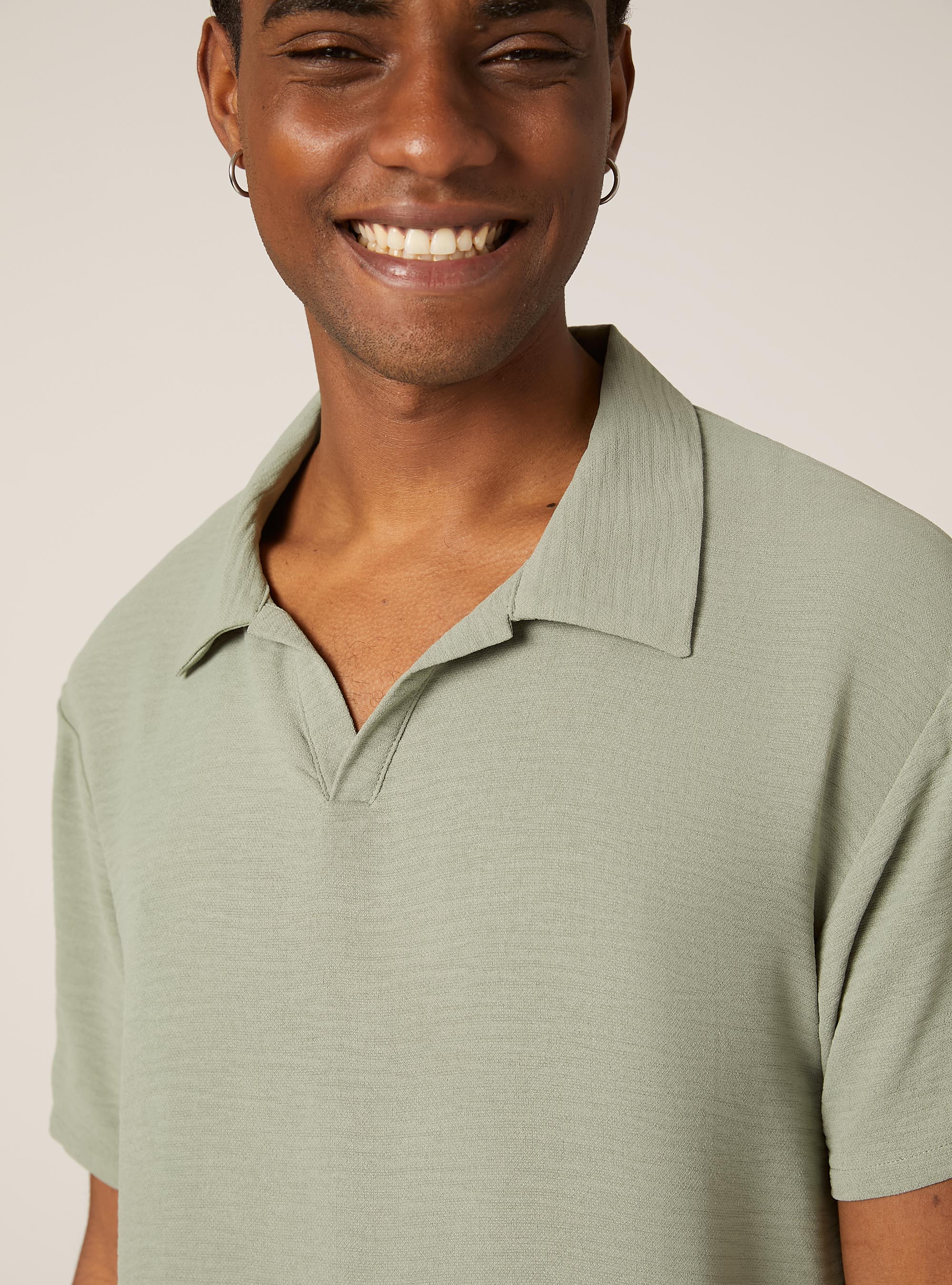 Crepe polo shirt with open collar, SG3 SAGE LIGHT