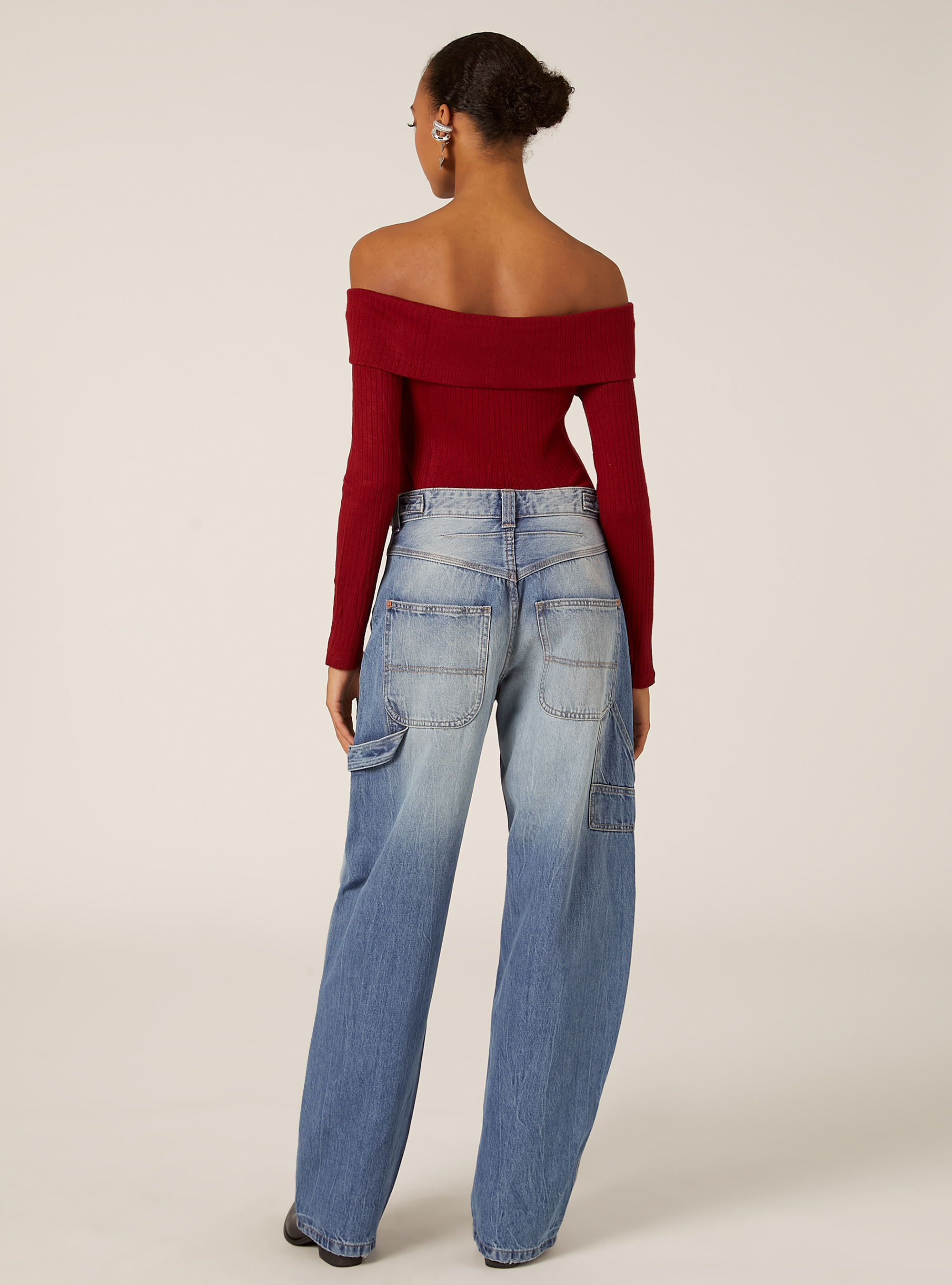 Jersey con escote bardot de canalé, BO1 BORDEAUX DARK