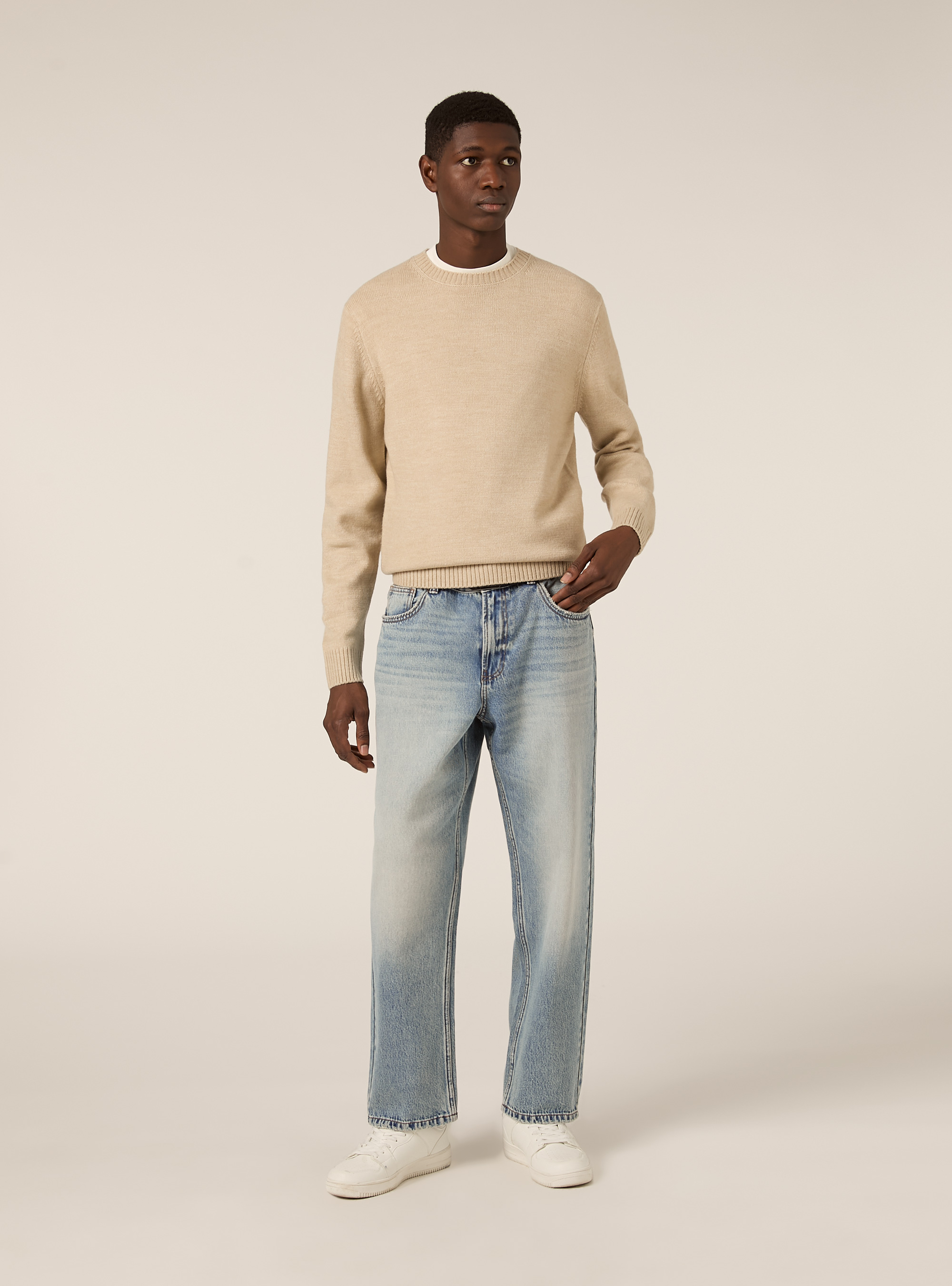 Maglione girocollo, MBG2 BEIGE MEL MED