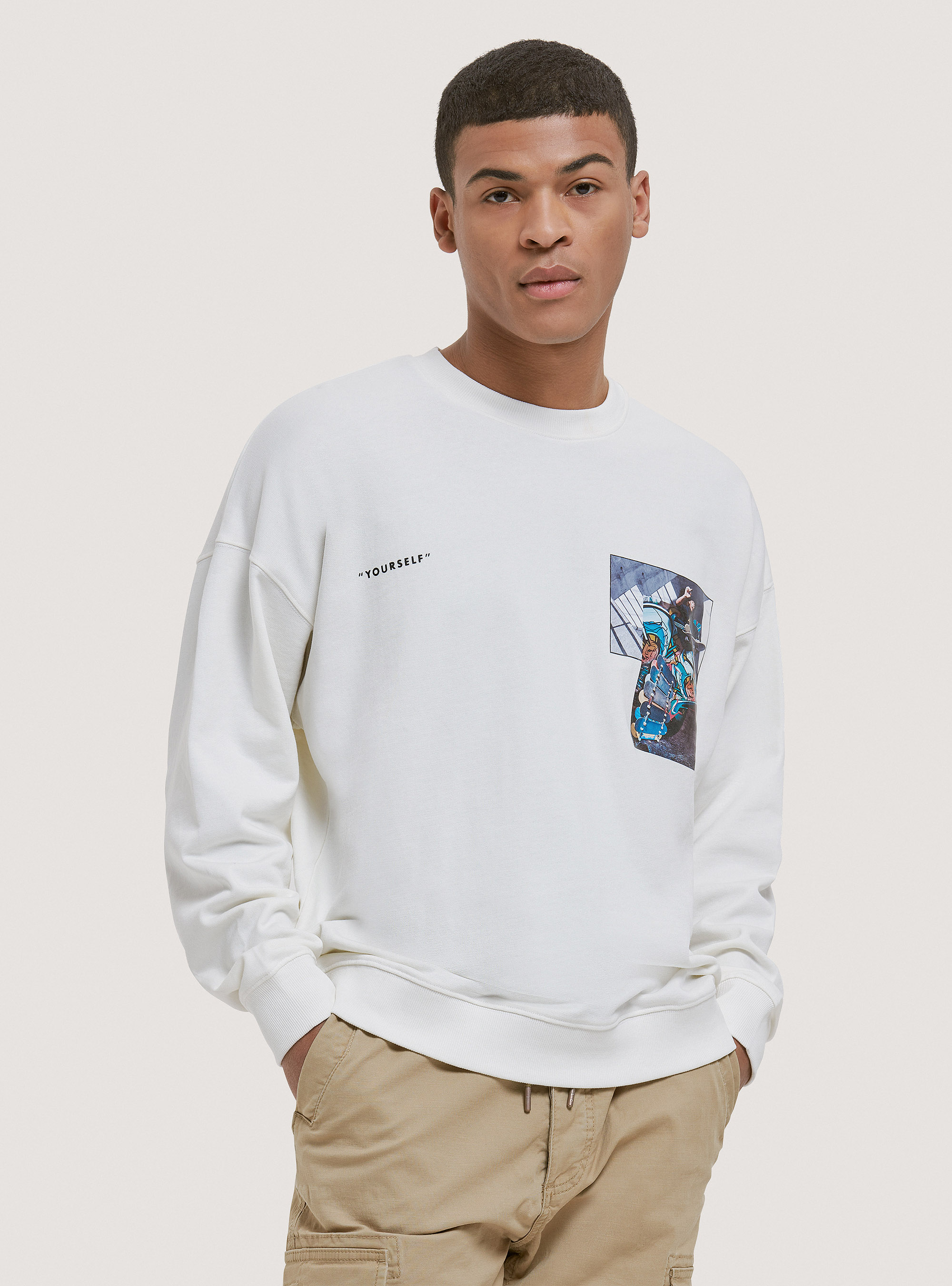 Crewneck sweatshirt with graphic print, C0020 OFF WHITE