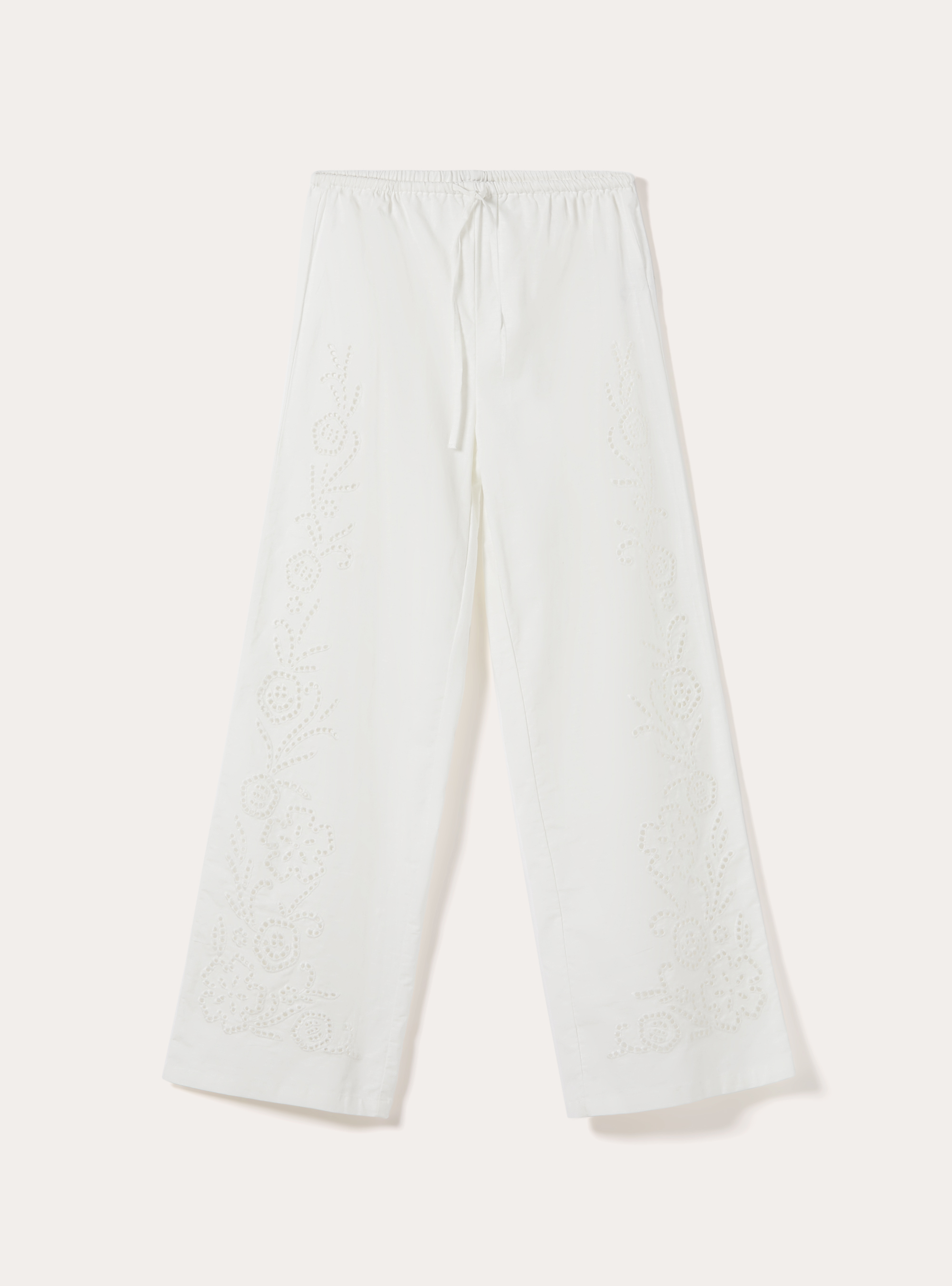 Pantaloni morbidi sangallo in misto lino, WH2 WHITE
