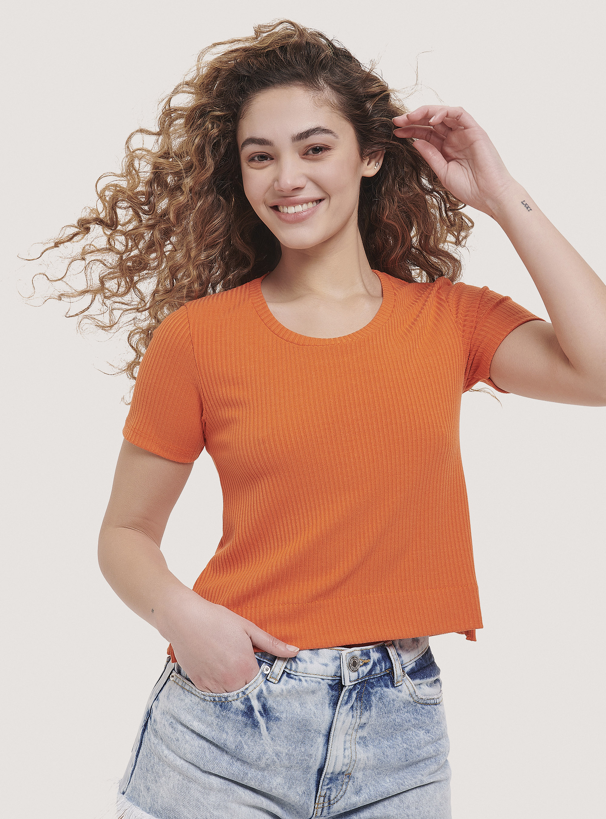 Ribbed cropped t-shirt, C330 ORANGE