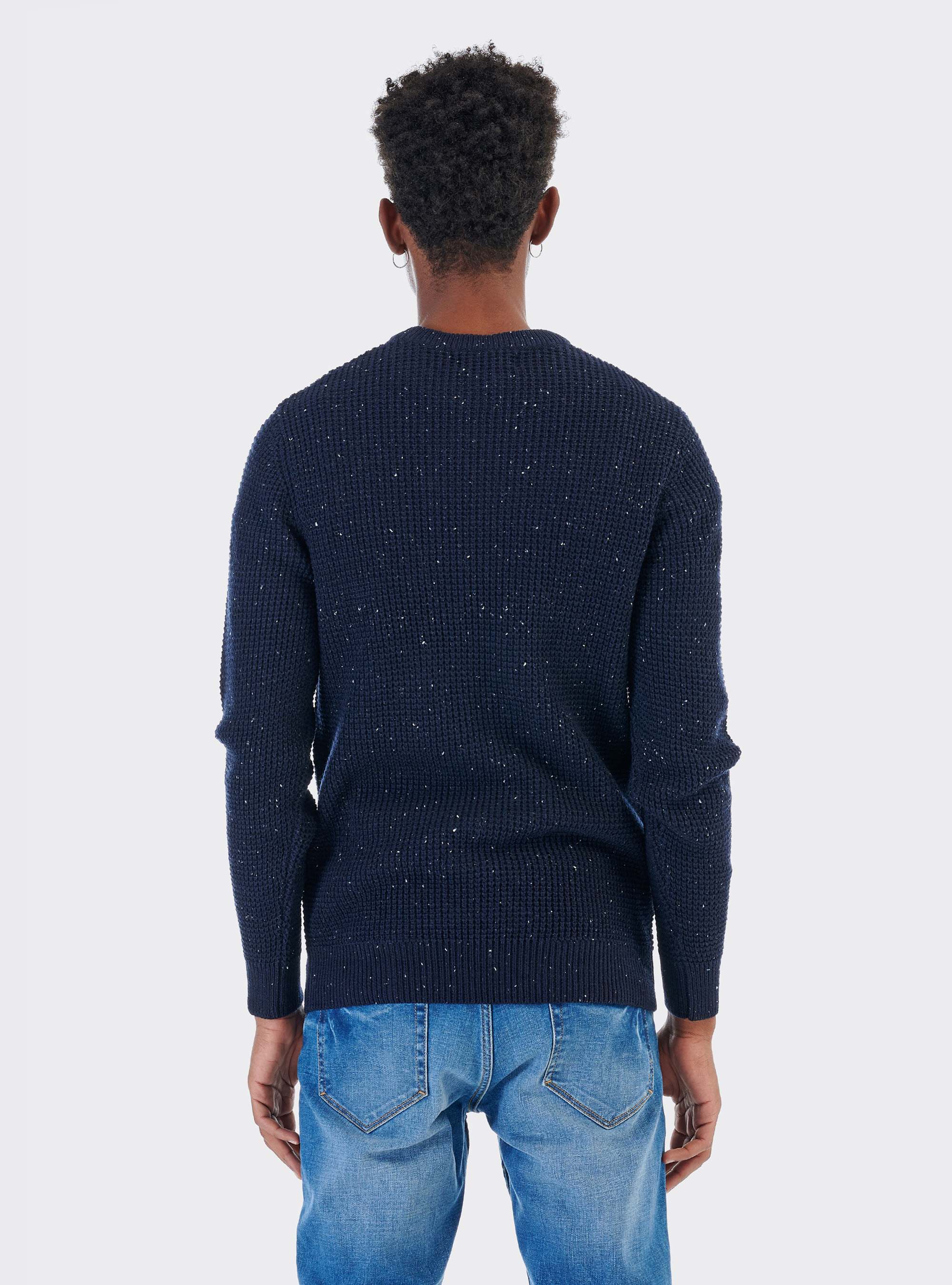 Round neckpullover with naps in wool blend, BLUE NAVY