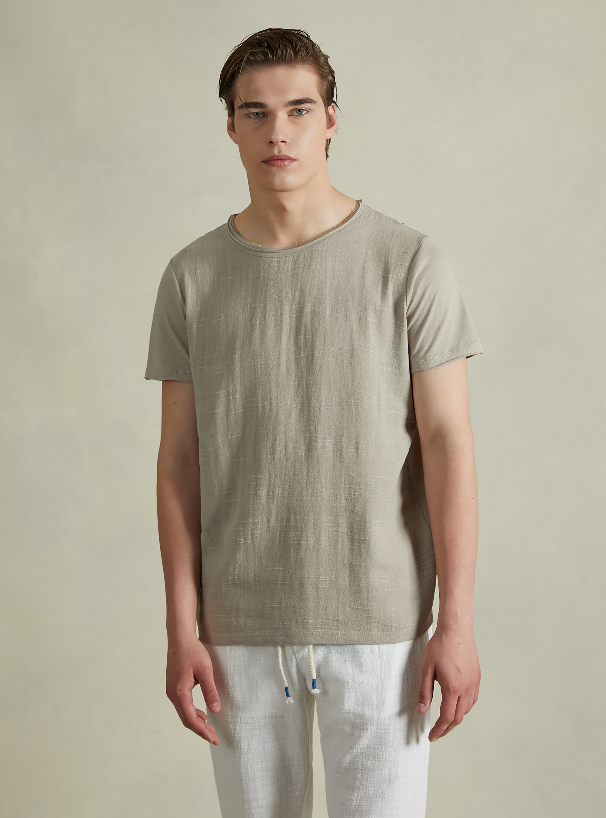 Linen-blend T-shirt in slub fabric, BG2 BEIGE MEDIUM