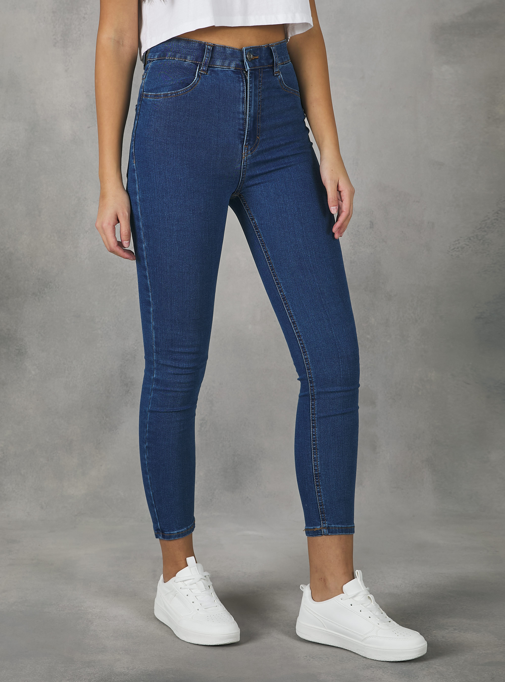 Skinny fit high waist jeans, D003 MEDIUM BLUE
