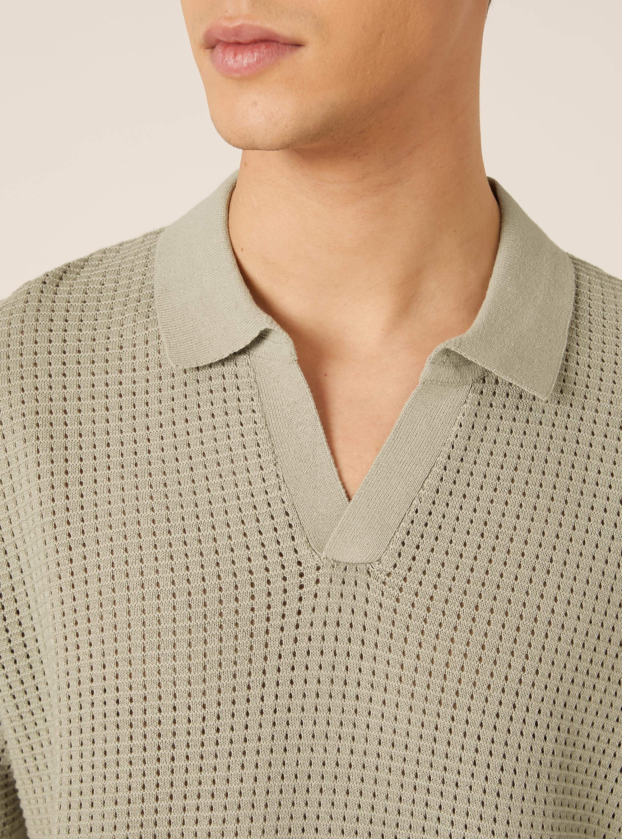 Polo-Shirt aus durchbrochenem Strick, SG3 SAGE LIGHT