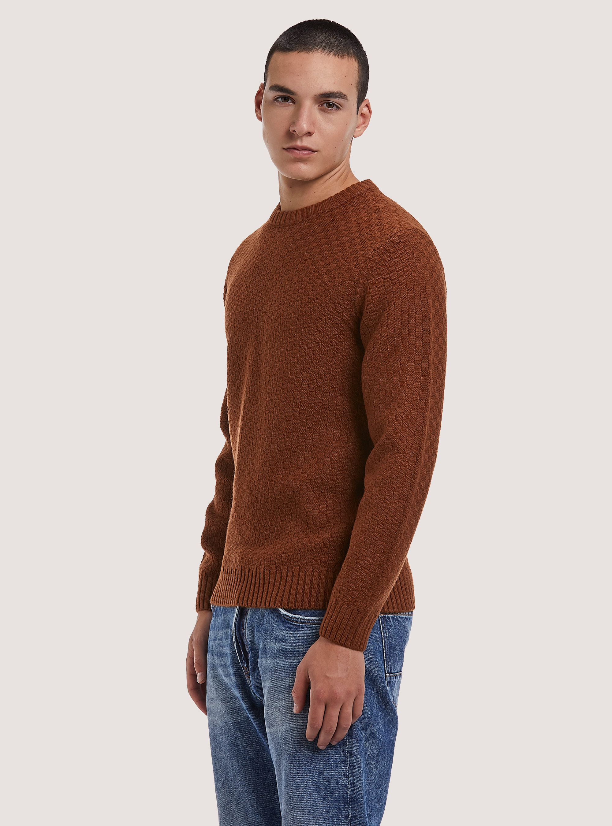 Pullover caldo con texture geometrica, TB1 TOBACCO DARK