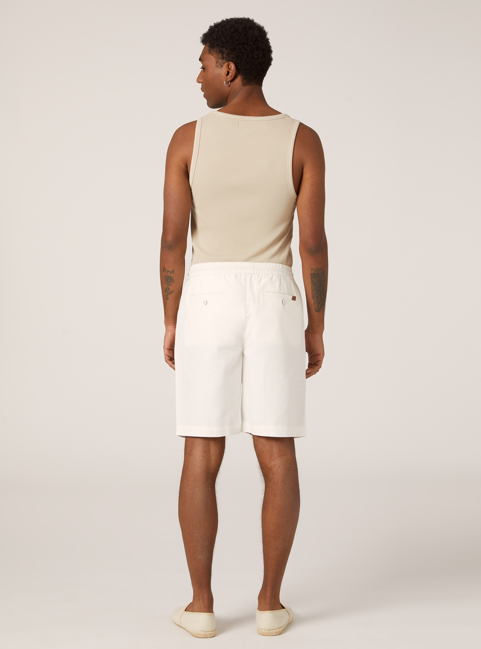 Linen Bermuda Shorts with Drawstring, WH1 OFF WHITE