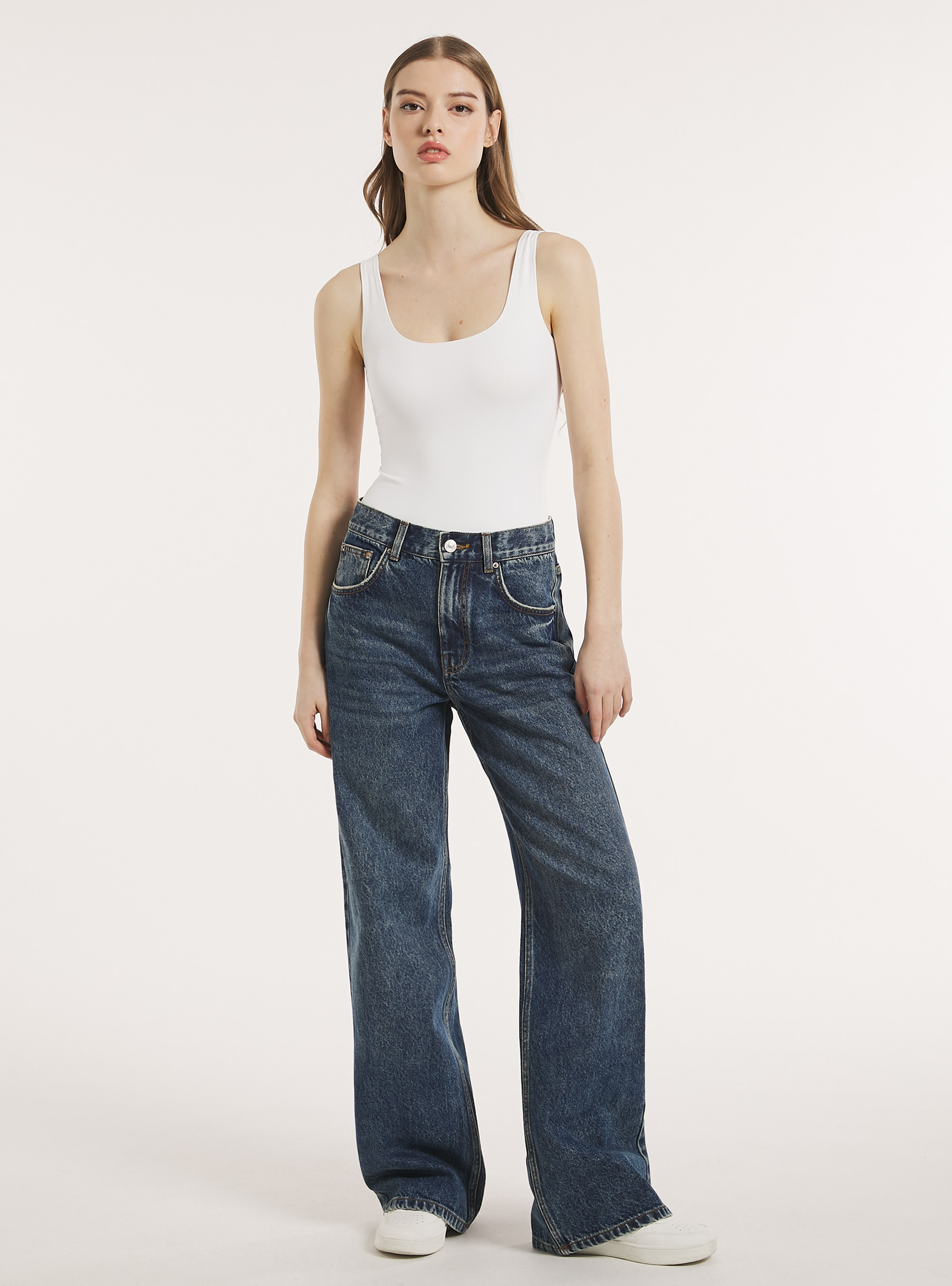 Wide leg jeans, D002 MEDIUM DARK BLUE