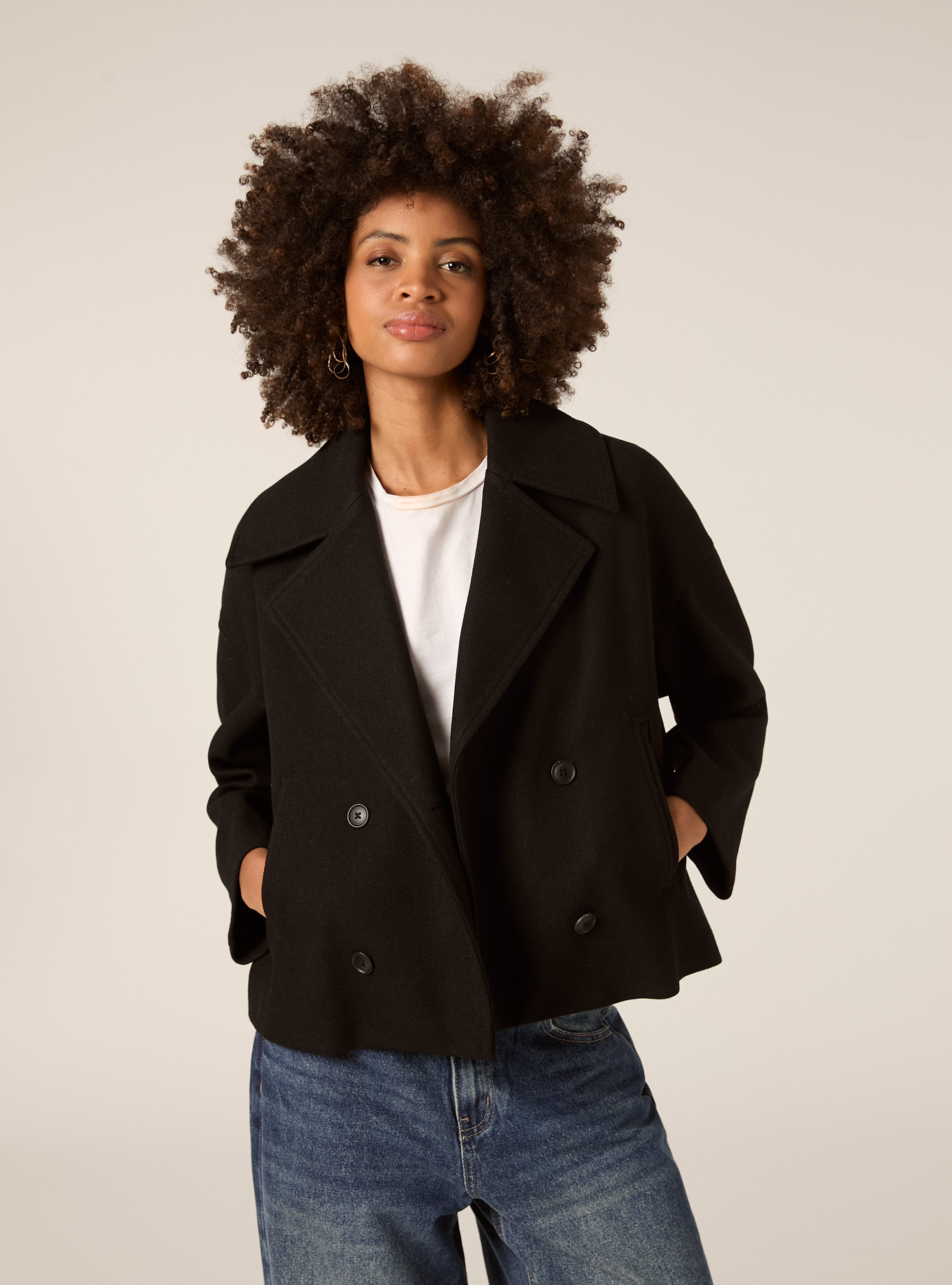 Short wool coat, BK1 BLACK