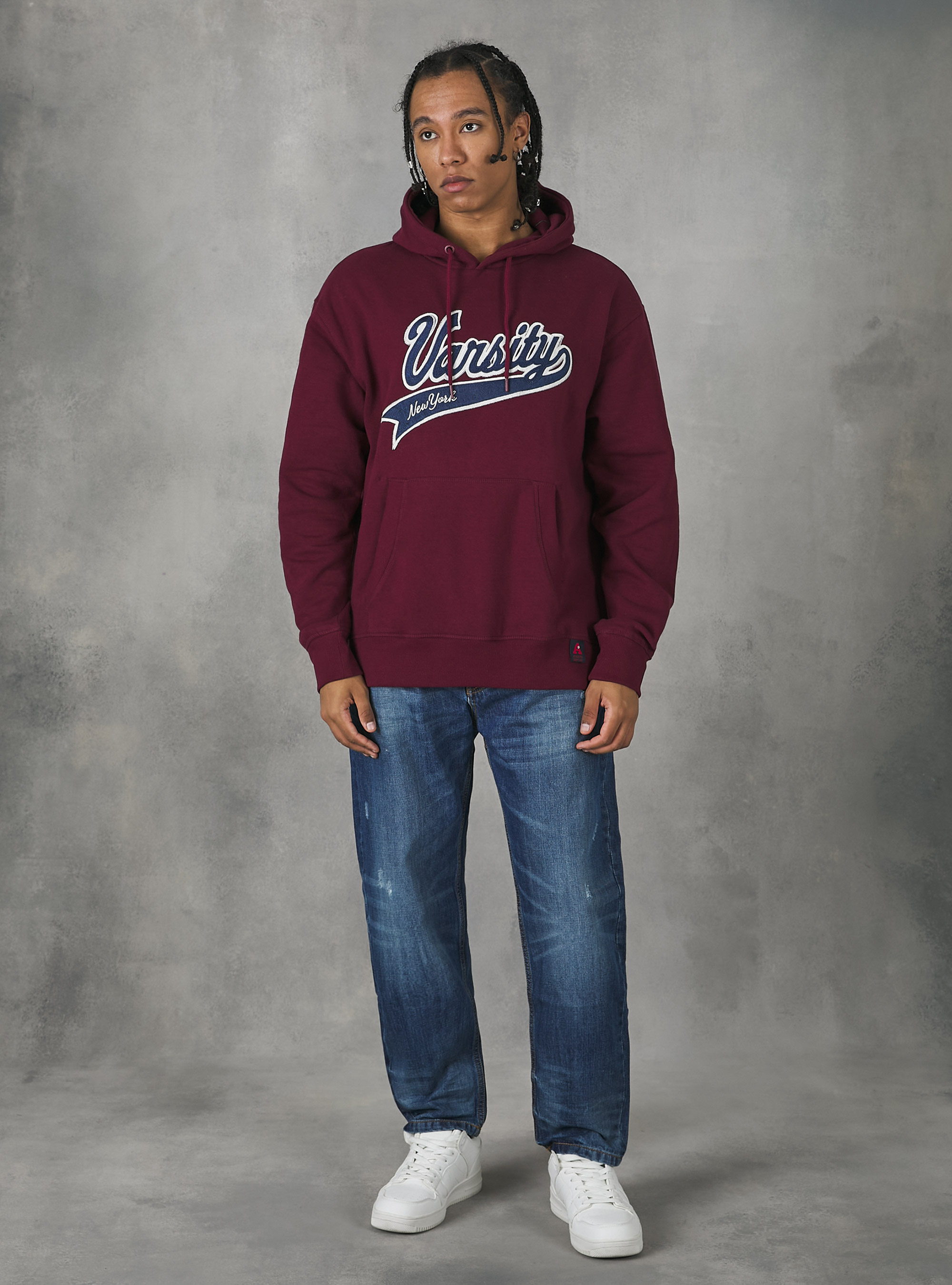 Hoodie with college patch, BO2 BORDEAUX MEDIUM